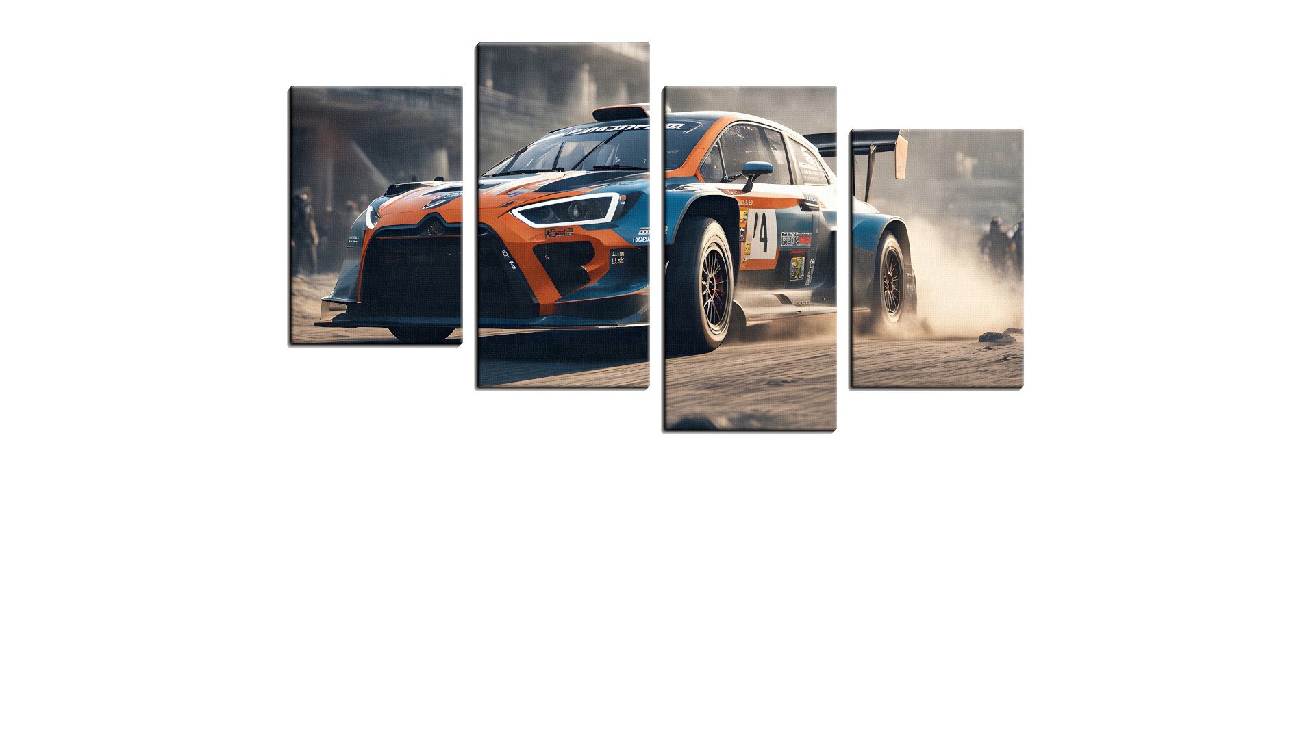 Blue and Orange Rally Car in the Dust