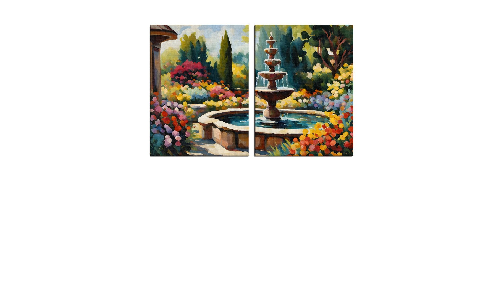 Painted Fountain in a garden of colour