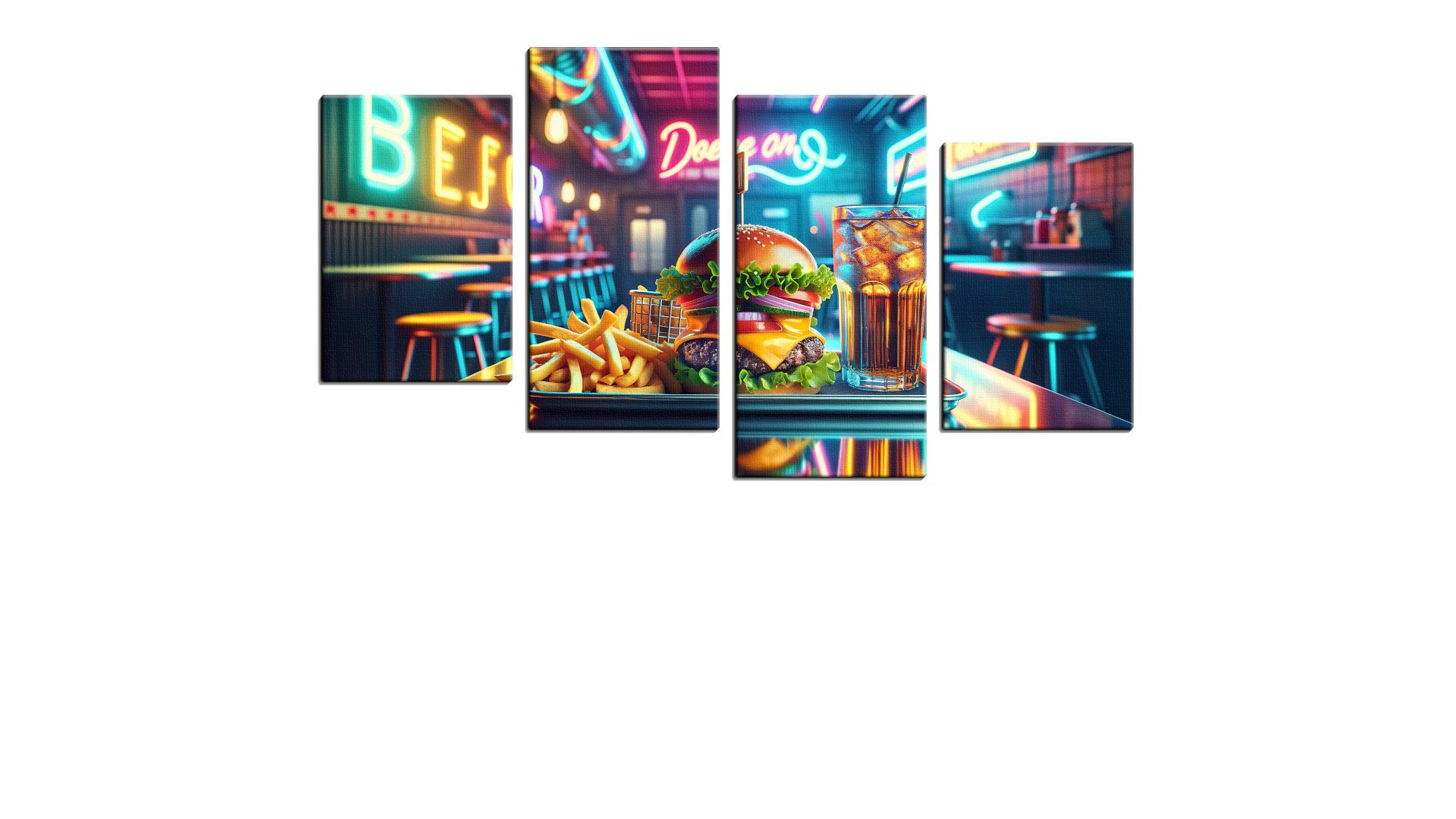 Neon Show of Burger with Chips