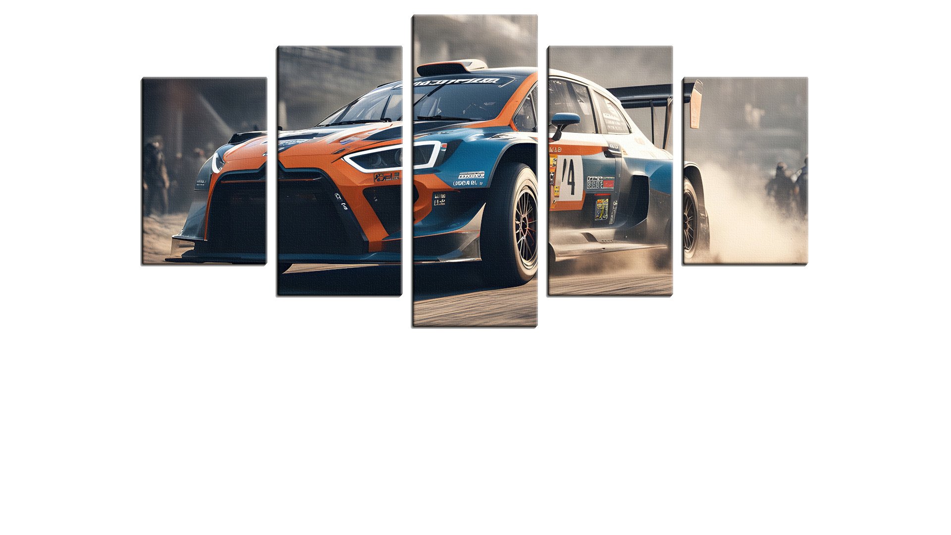 Blue and Orange Rally Car in the Dust