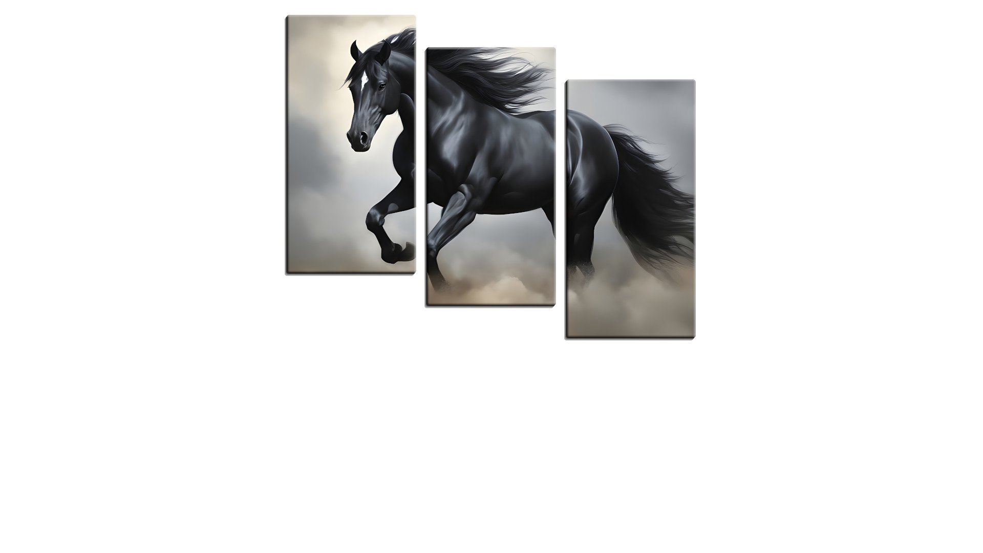 Black Stallion Charging through the Mist