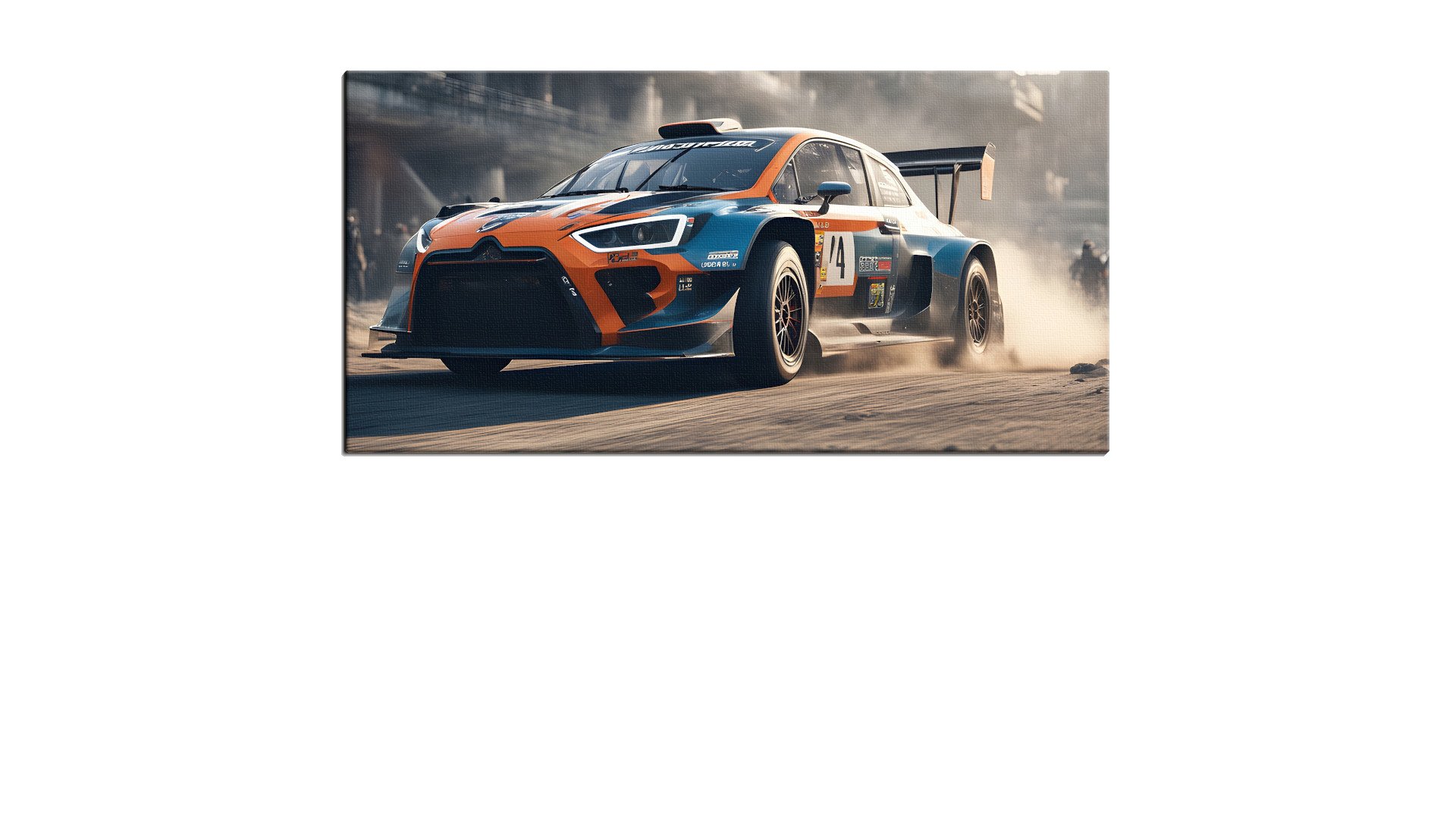 Blue and Orange Rally Car in the Dust
