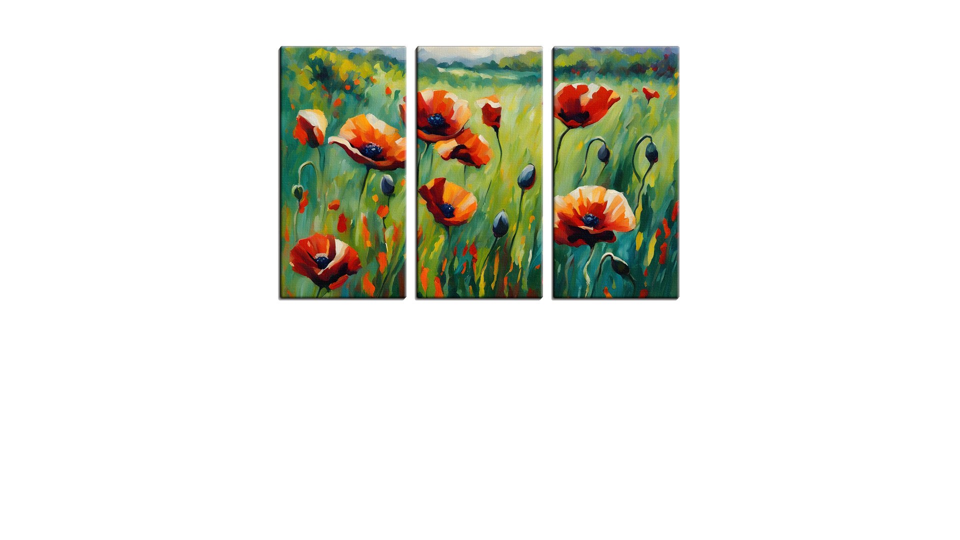 Painted Field with Bright Red Poppies