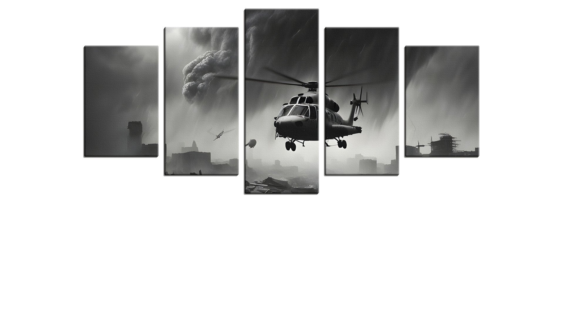 Helicopter Fleeing from a Dark Storm