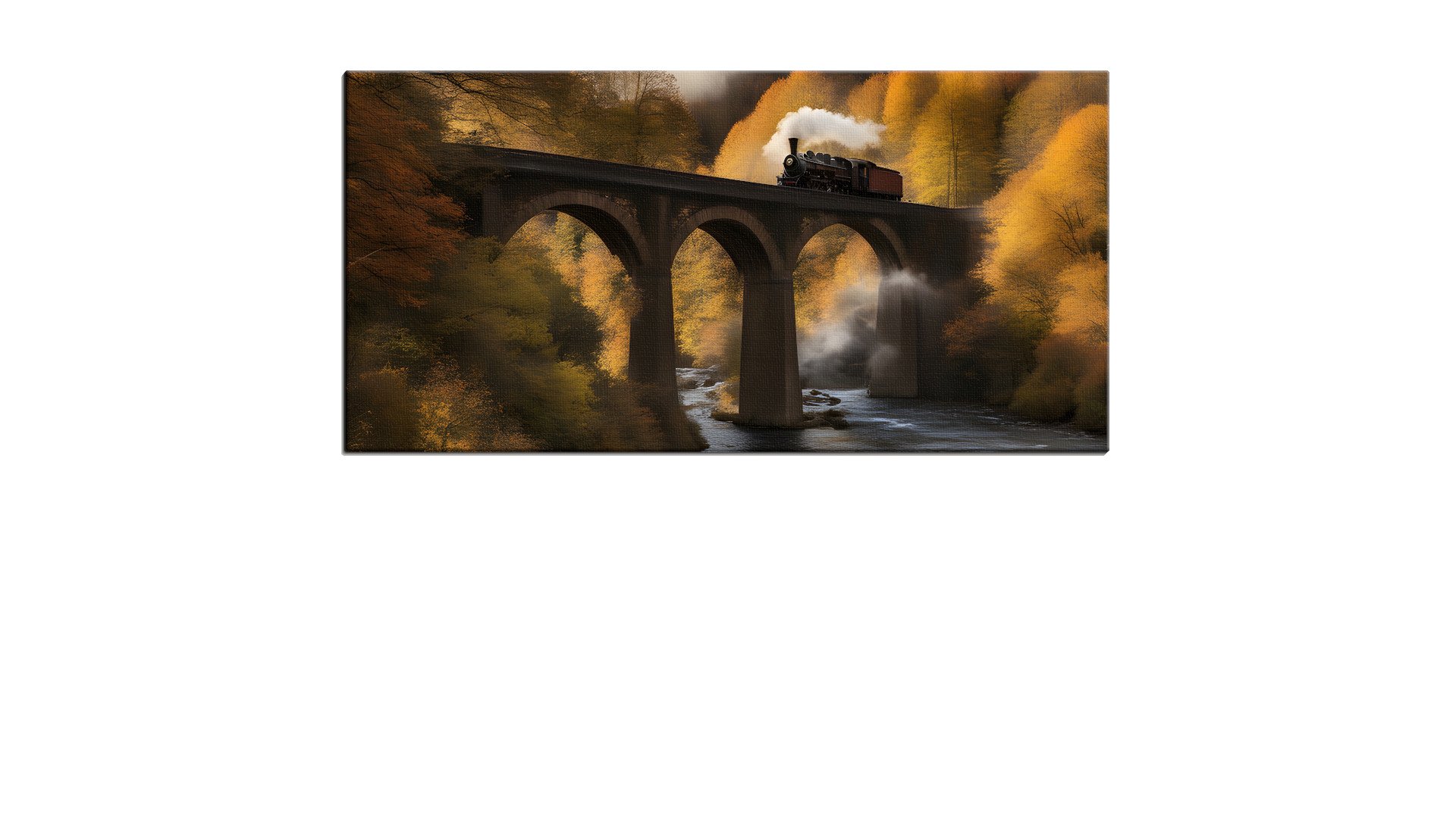 Single Steam Train crossing a Viaduct