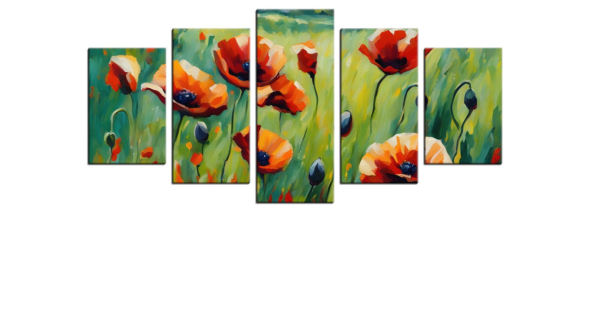 Painted Field with Bright Red Poppies