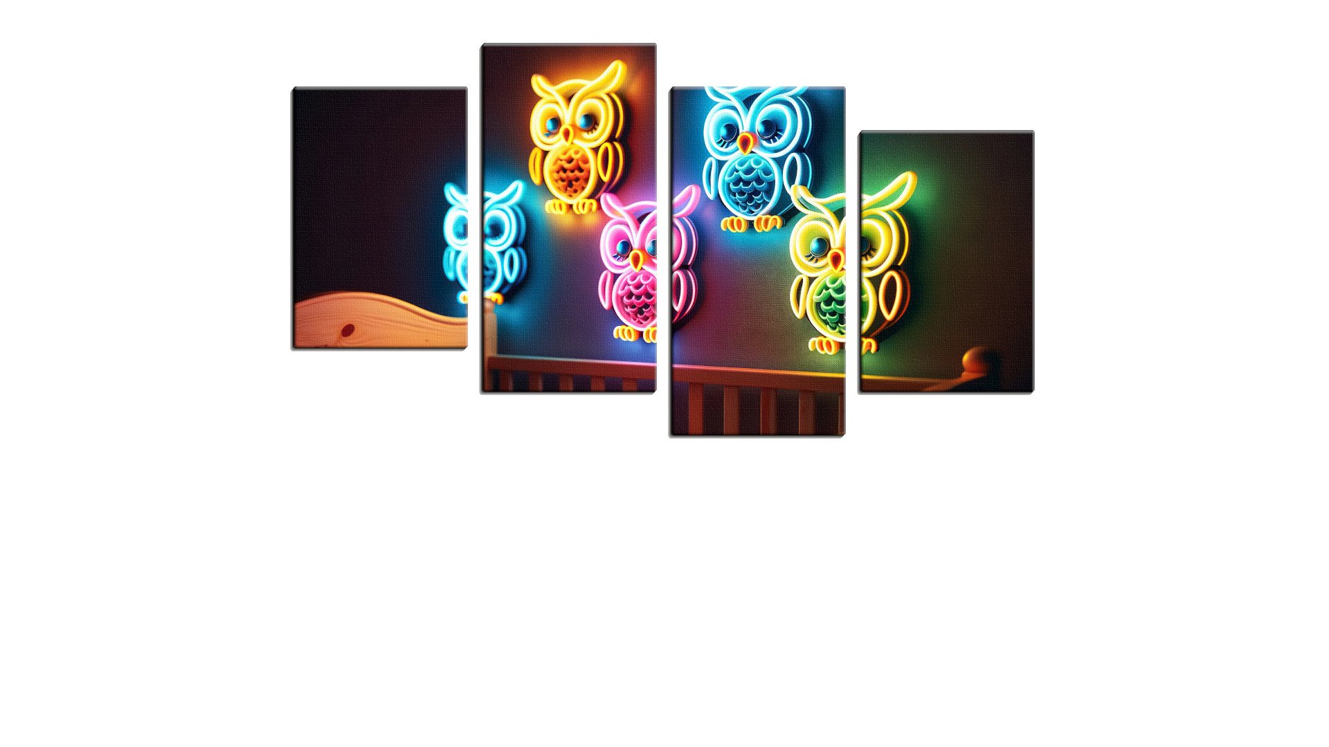Set of Colourful Neon Owls on the Wall