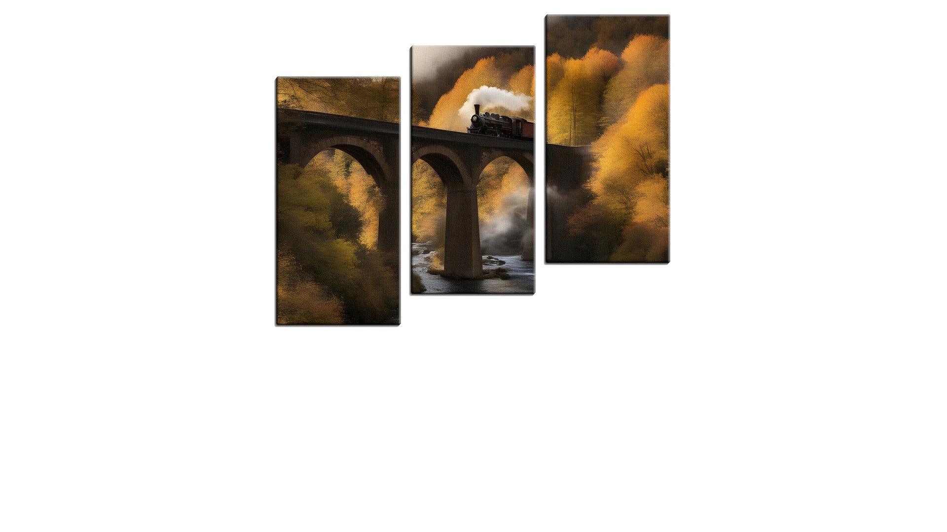 Single Steam Train crossing a Viaduct