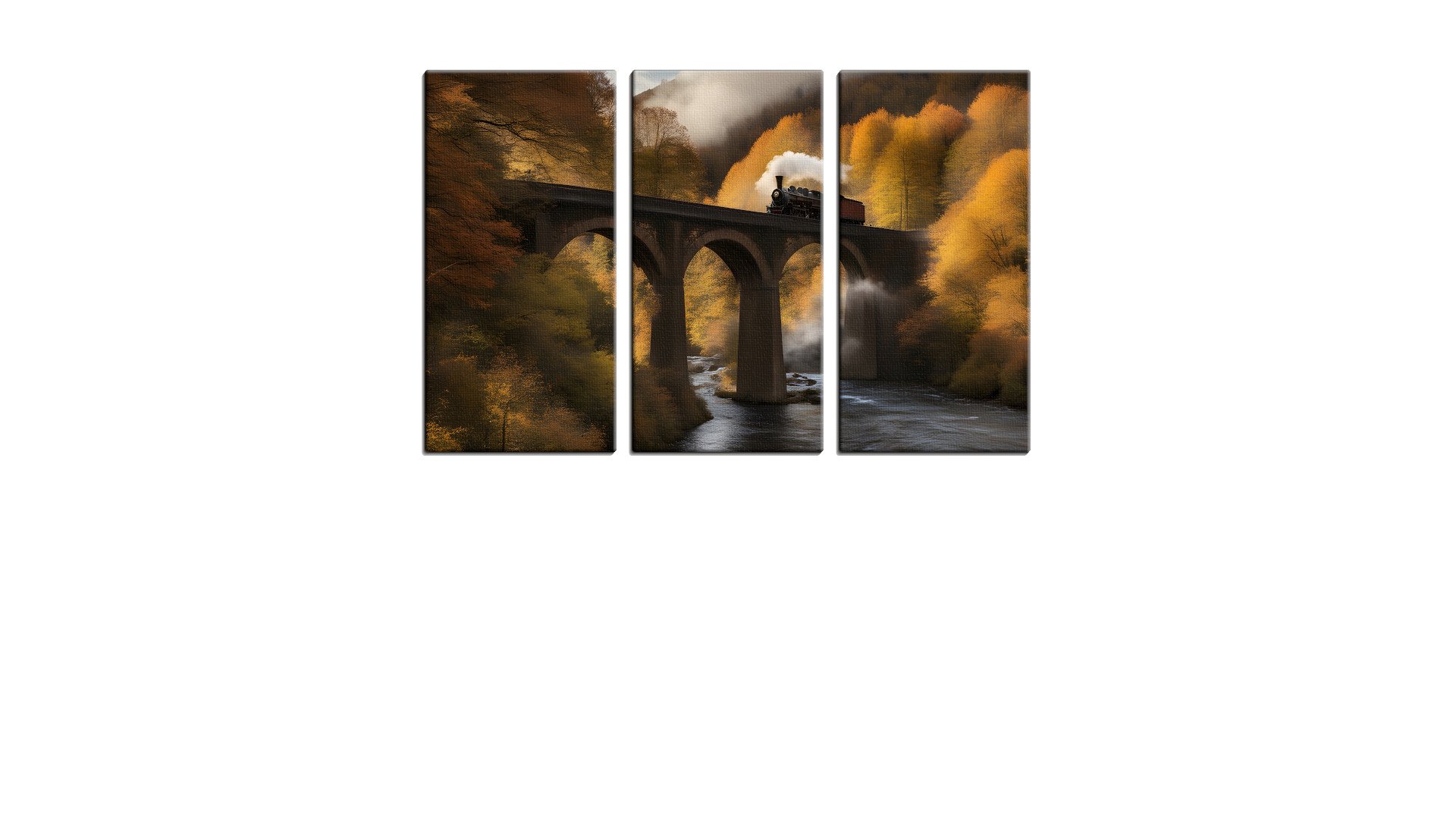 Single Steam Train crossing a Viaduct