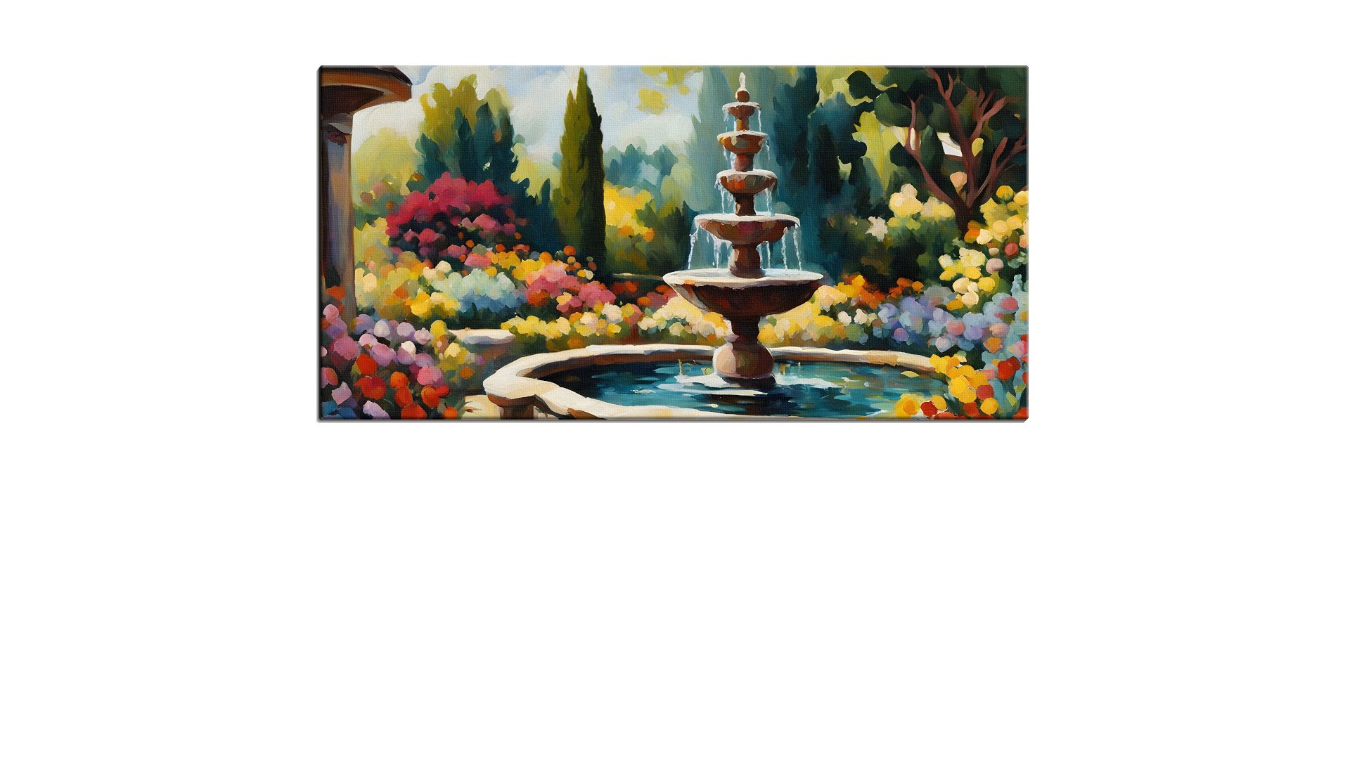 Painted Fountain in a garden of colour