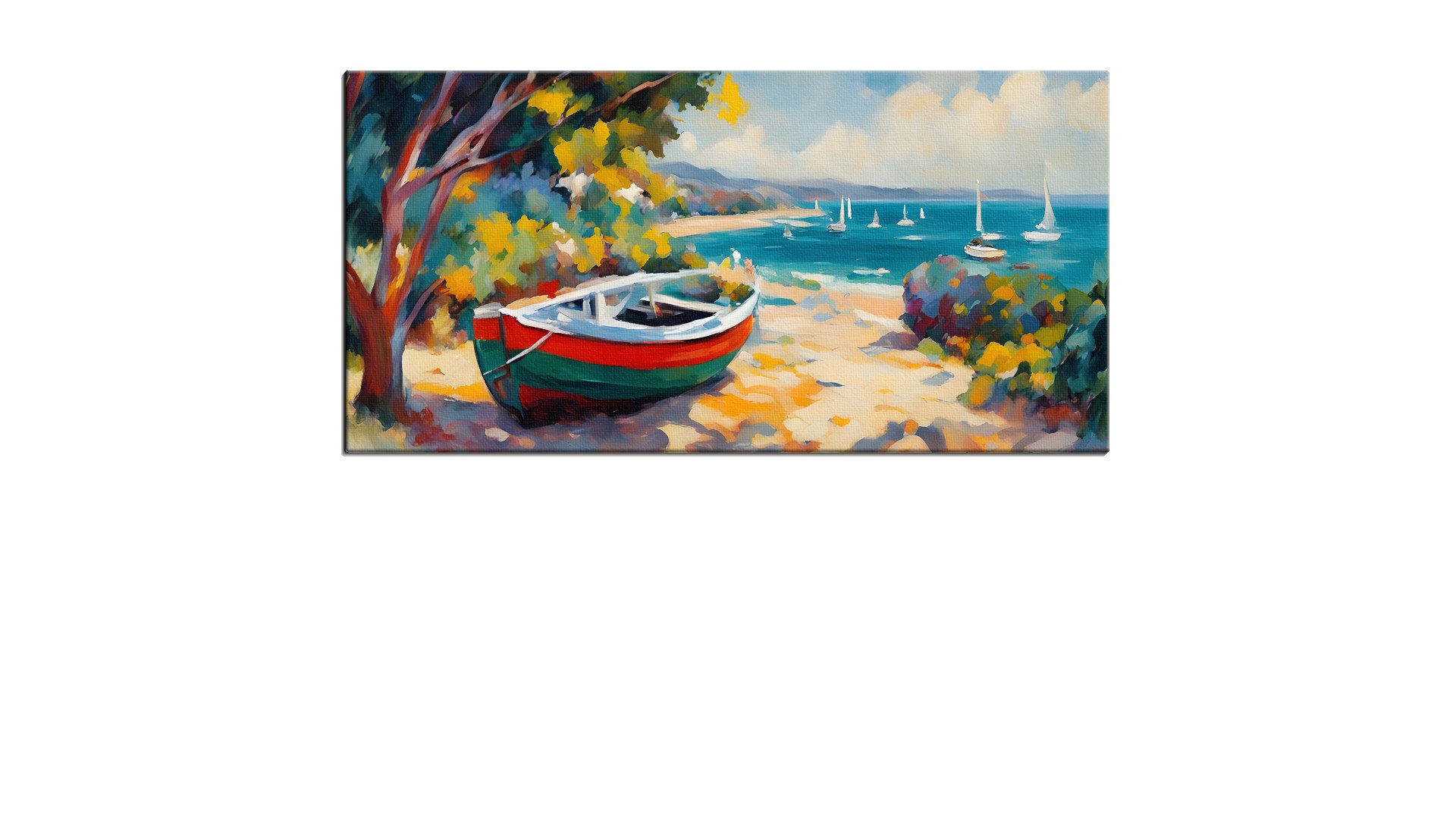 Painted Vista of a Row Boat by the Bay