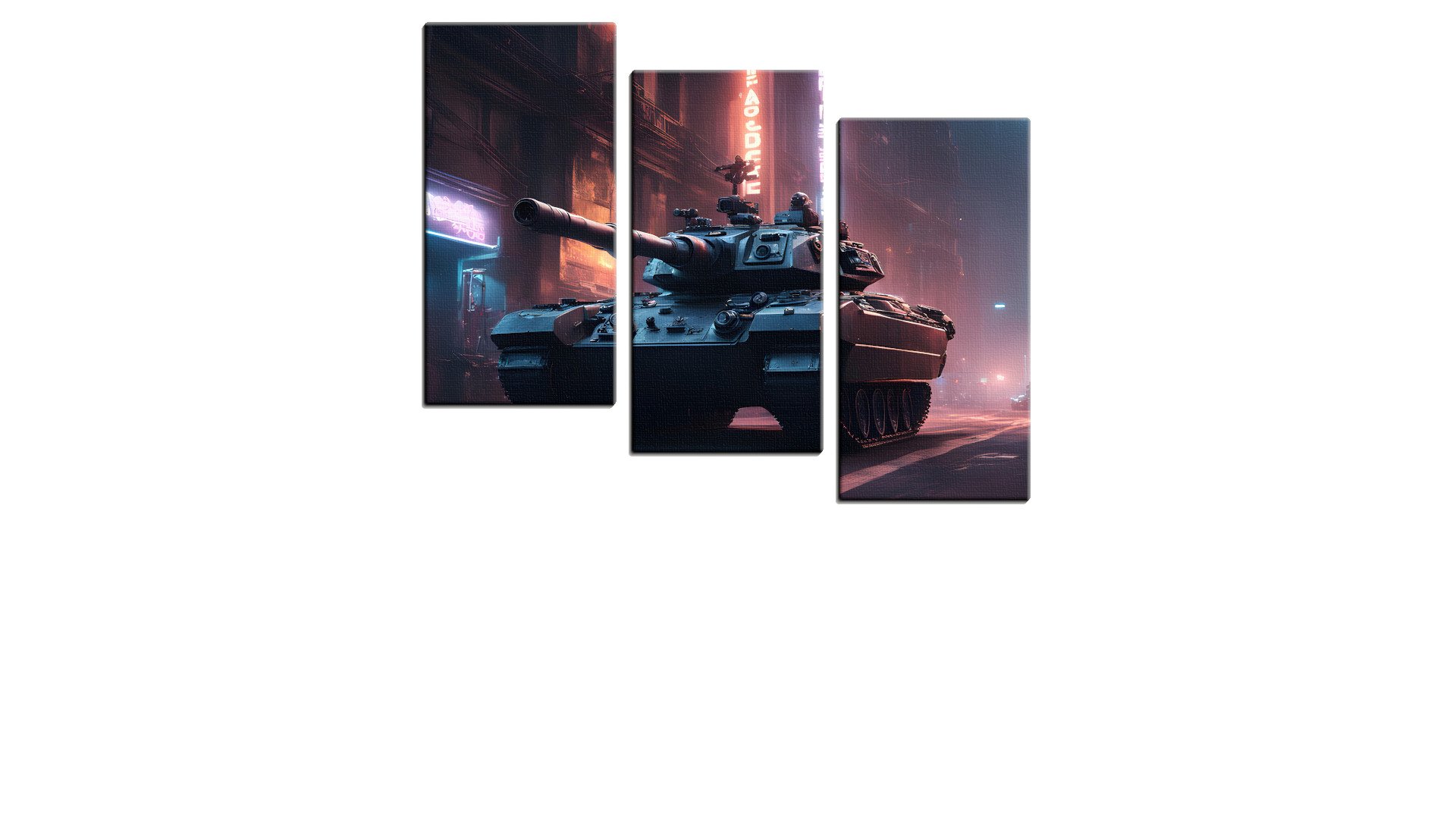 Menacing Tank in a Neon Street