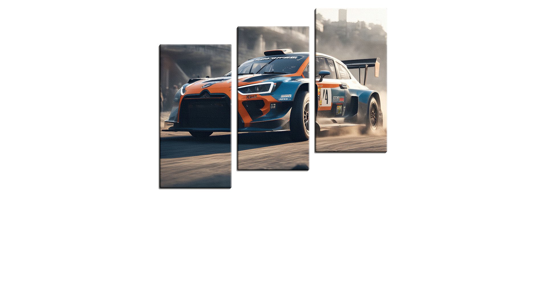 Blue and Orange Rally Car in the Dust