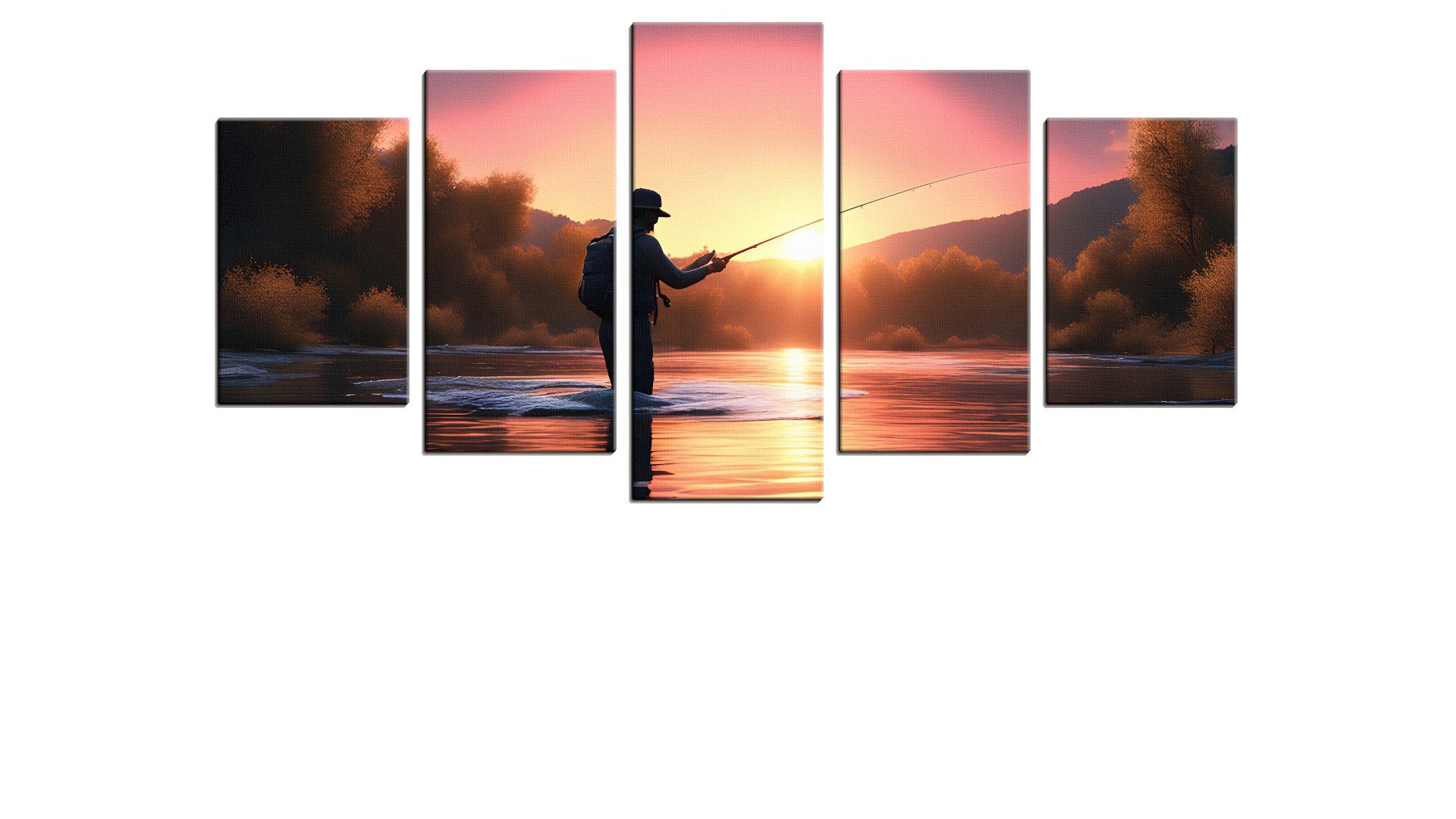 Lone Angler Fishing as the Sun Rises