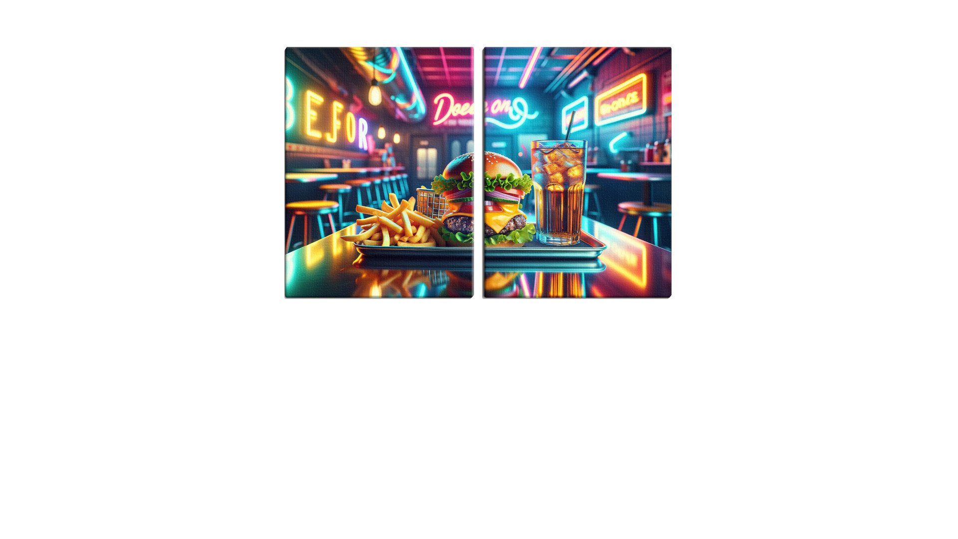 Neon Show of Burger with Chips