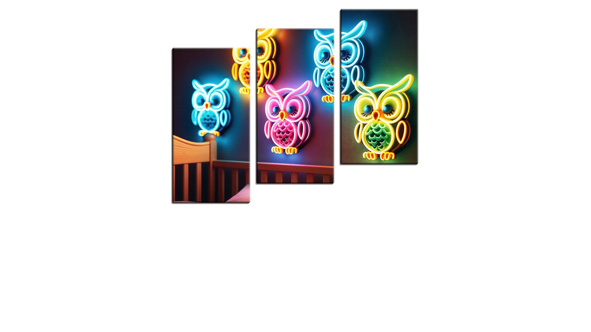 Set of Colourful Neon Owls on the Wall