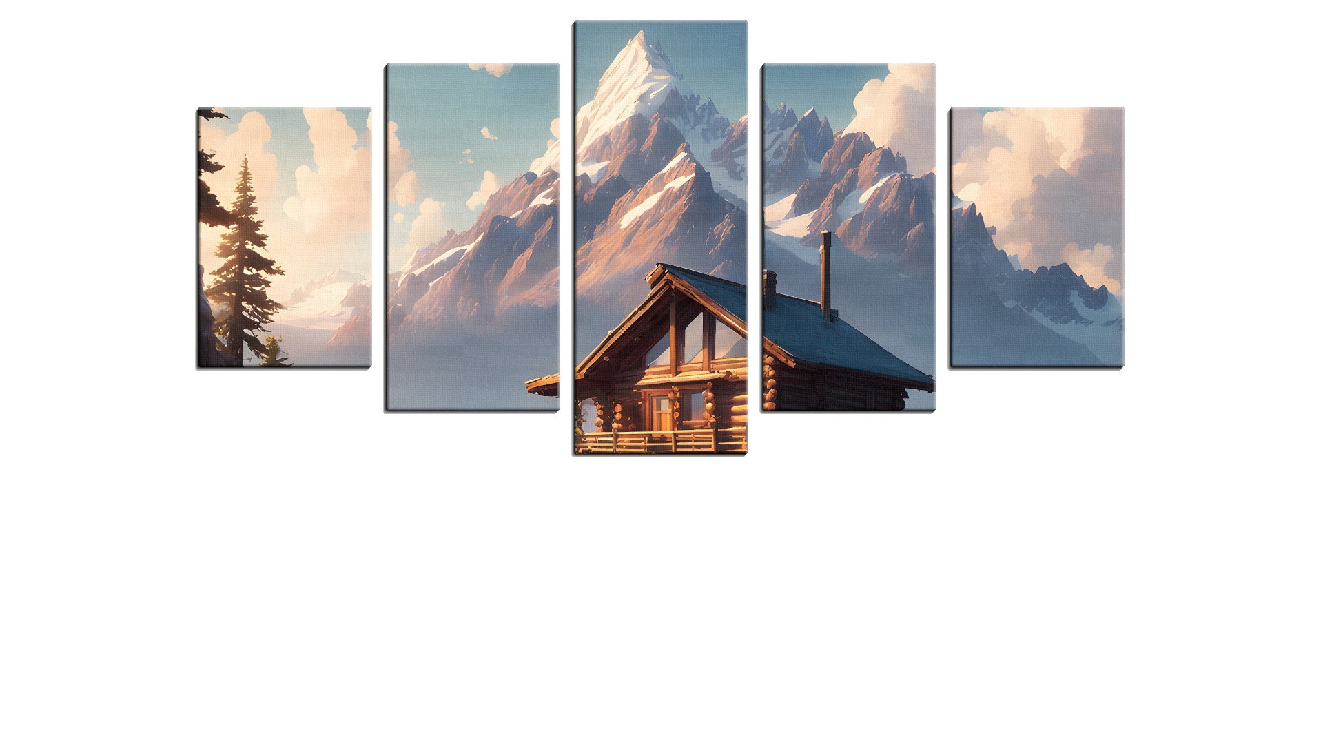Log Cabin under the Snow Capped Mountain
