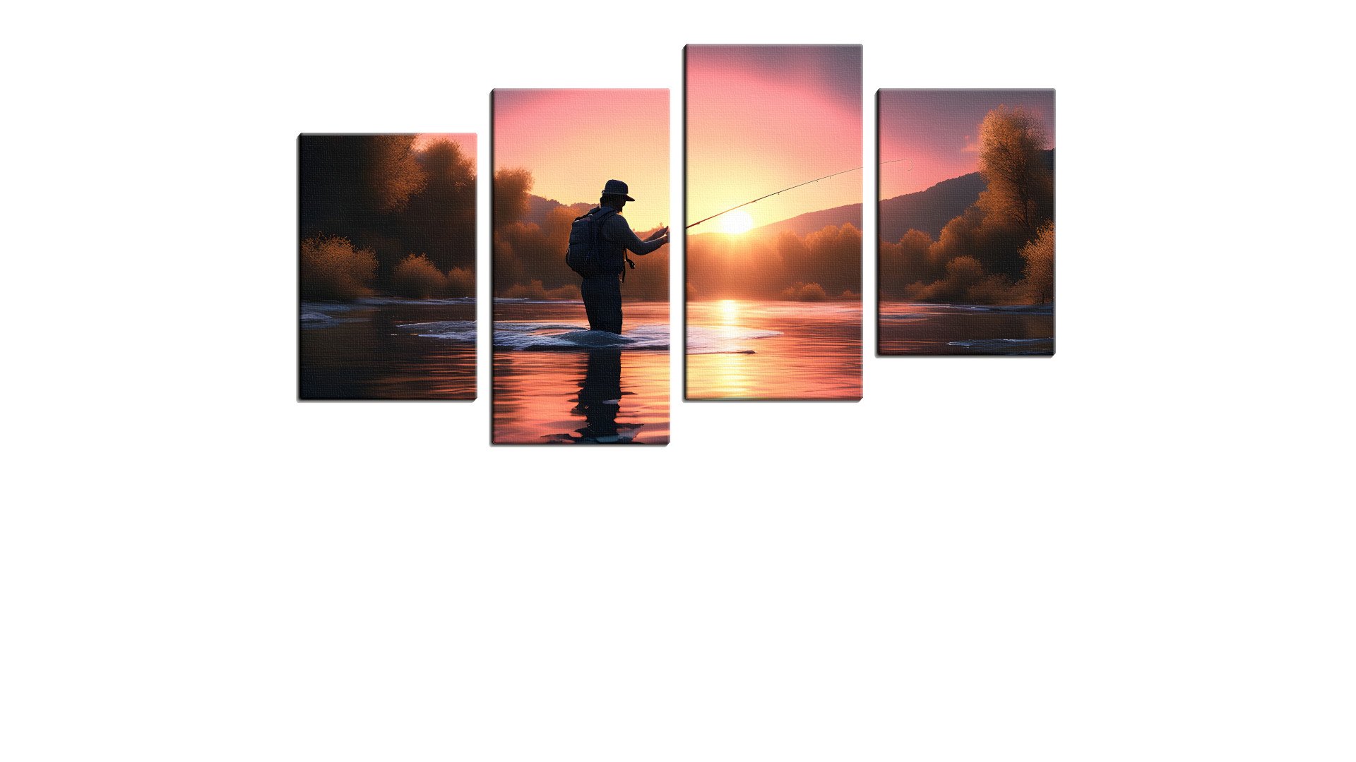 Lone Angler Fishing as the Sun Rises