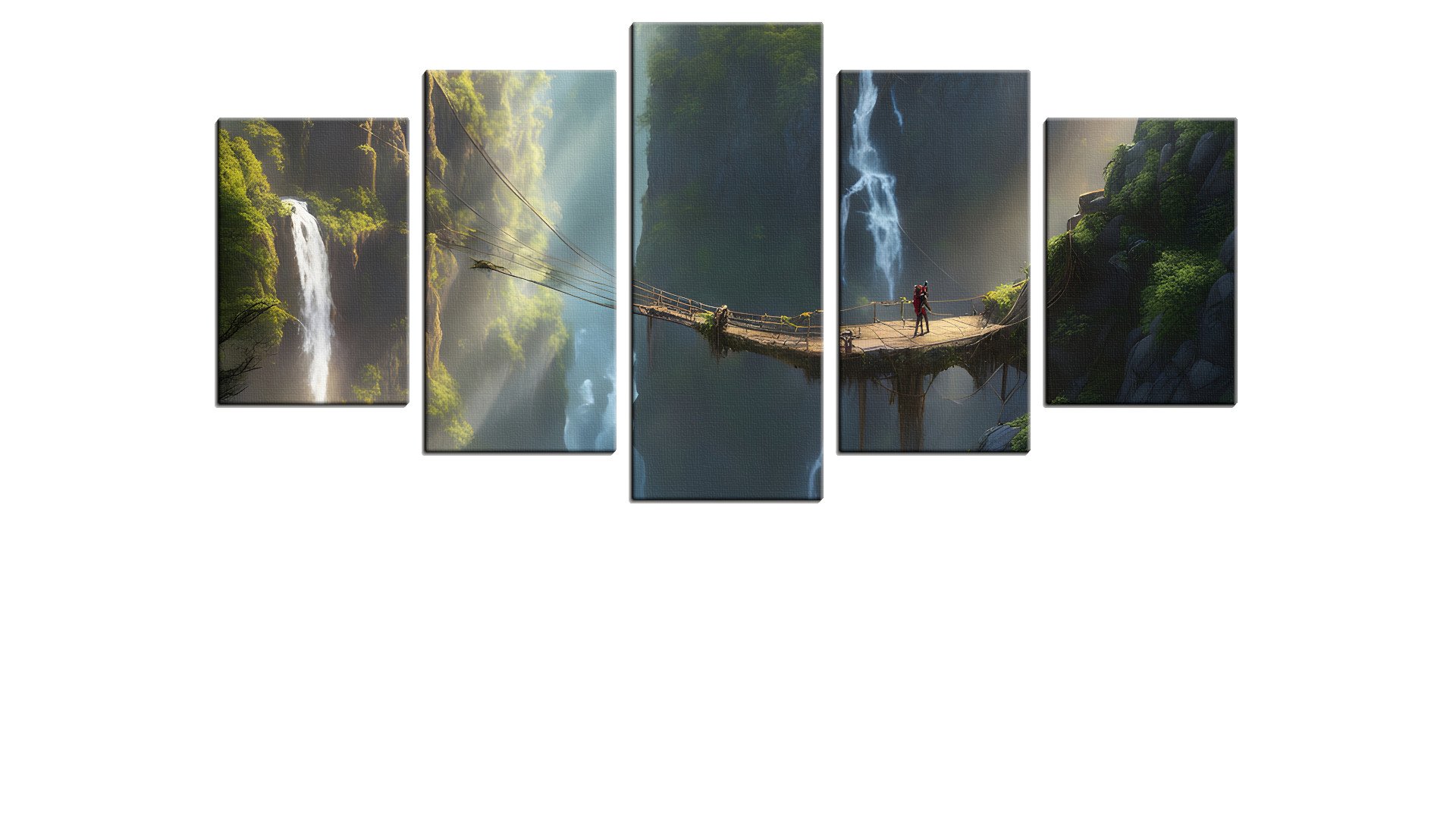 Precarious Bridge among Waterfalls