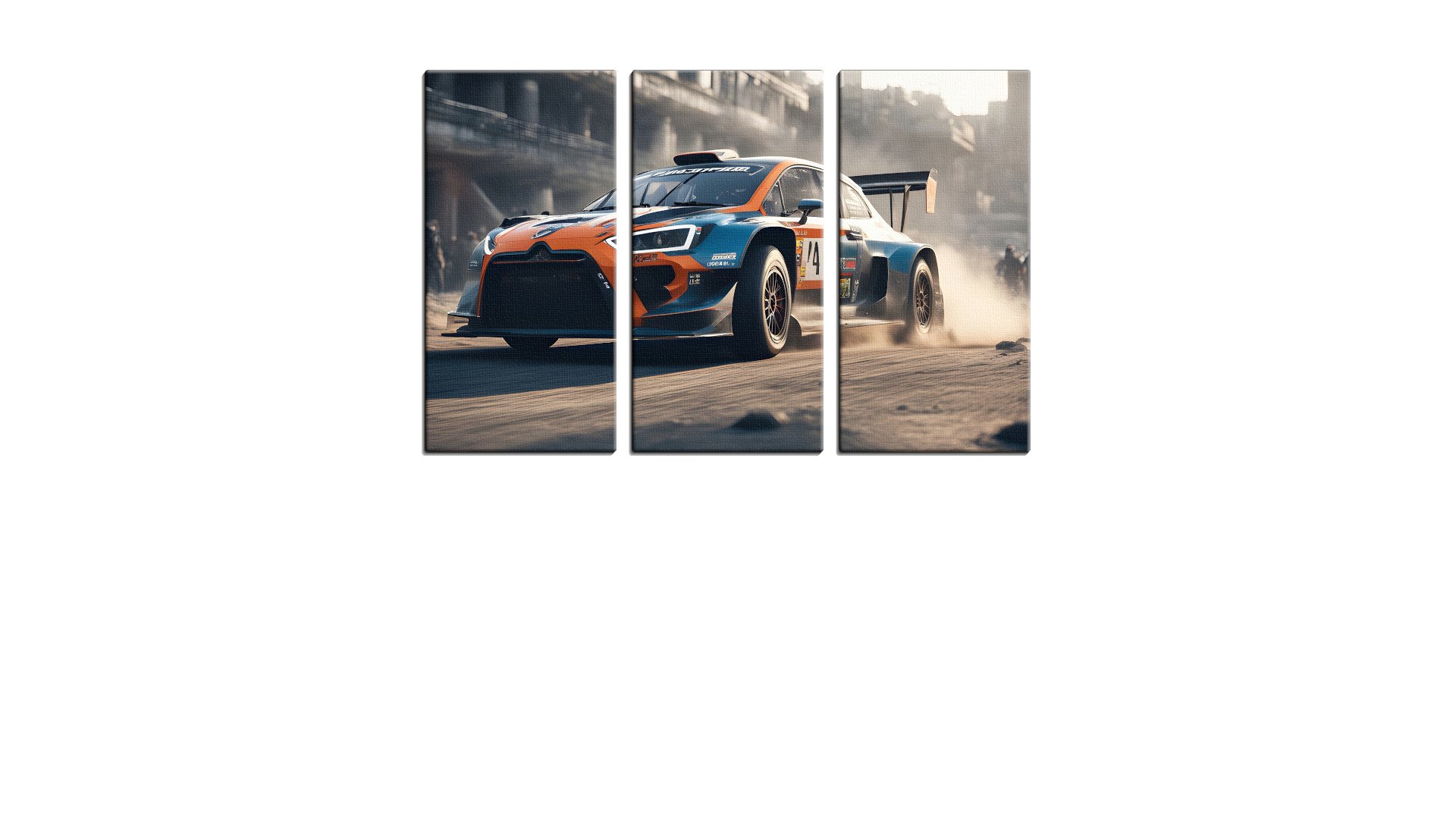 Blue and Orange Rally Car in the Dust