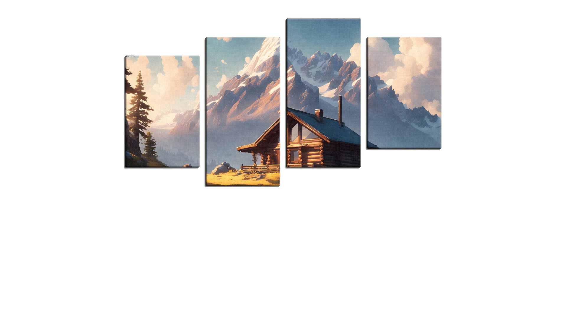 Log Cabin under the Snow Capped Mountain
