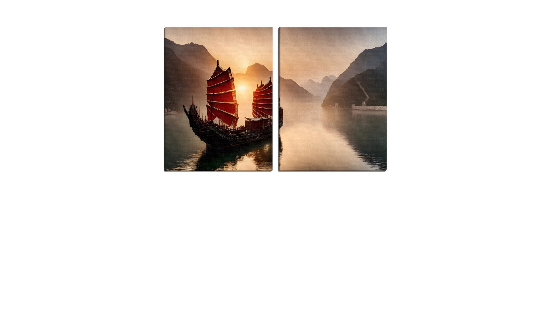 Scarlet Medieval Ship by the Great Wall