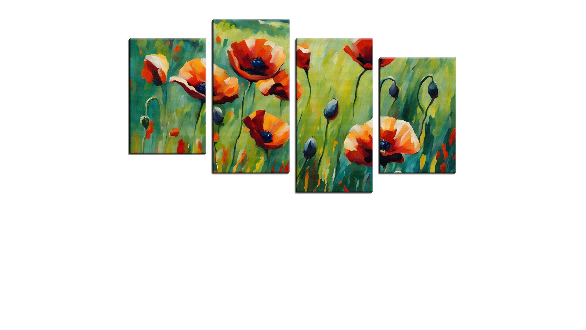 Painted Field with Bright Red Poppies