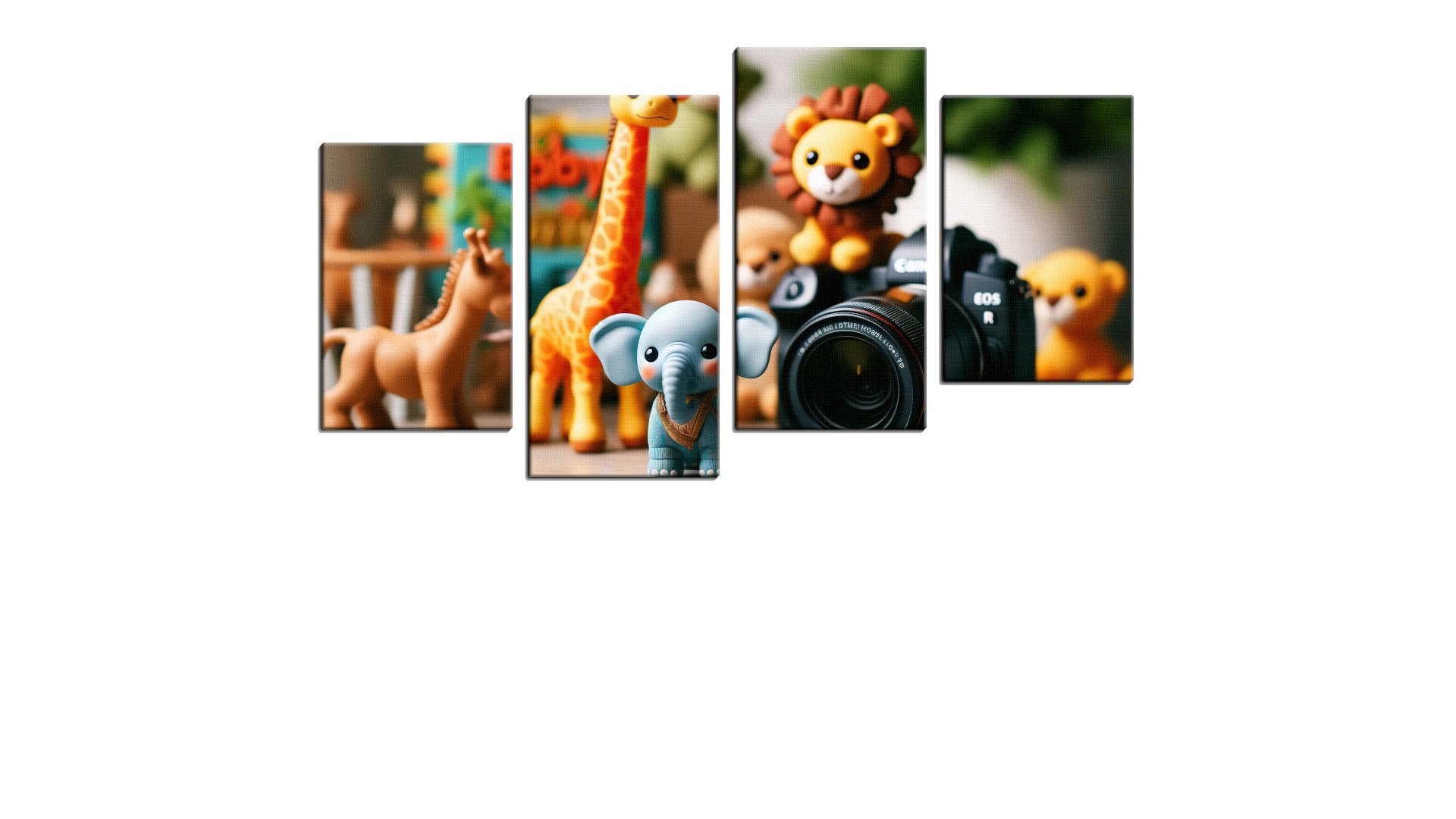 Group of Toy Animals and a Camera