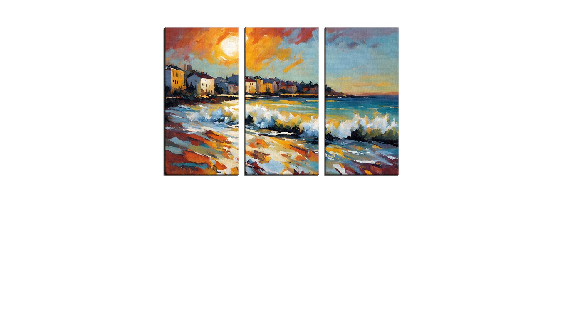 Painting of a Coastal Town by the Beach