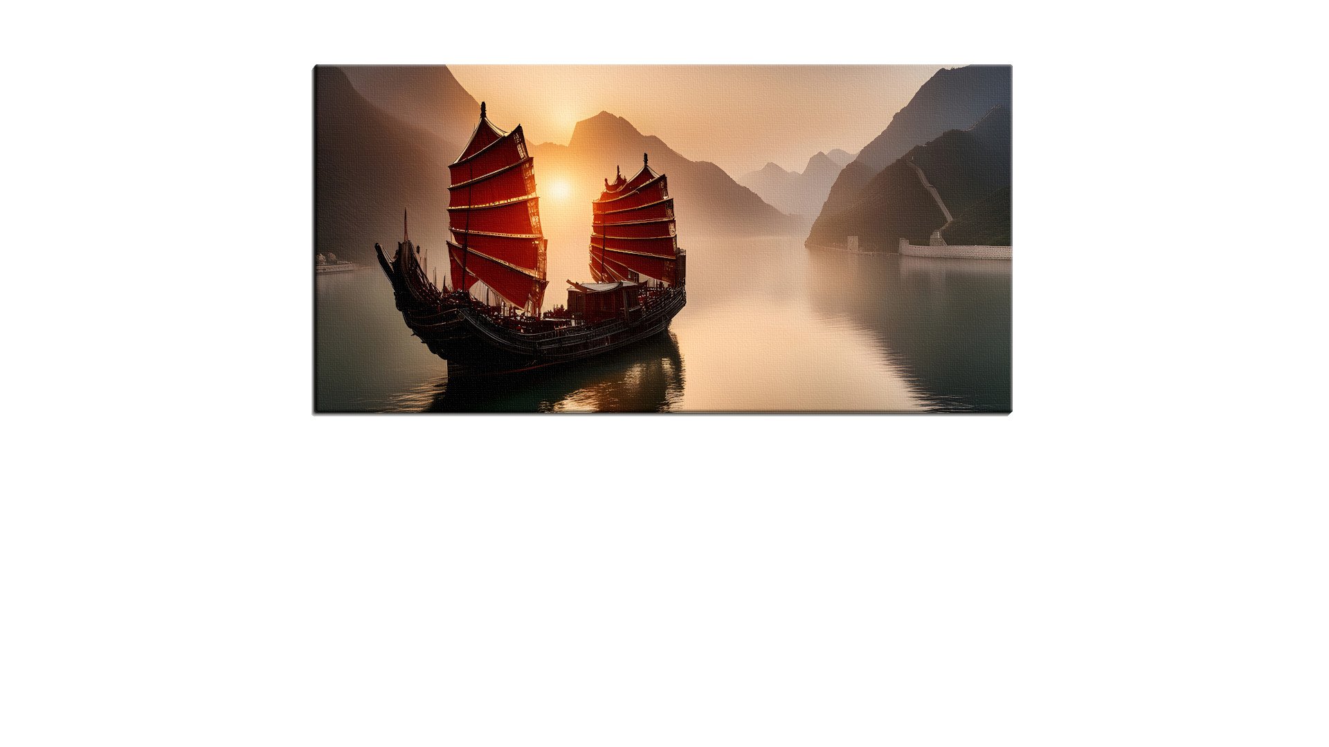 Scarlet Medieval Ship by the Great Wall
