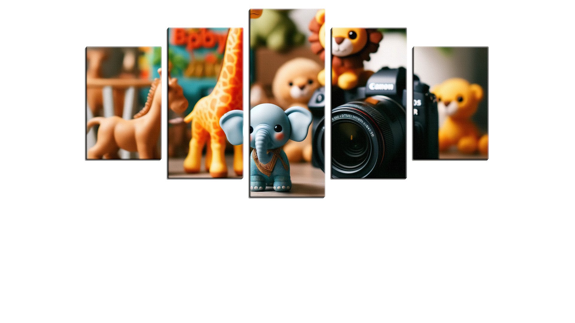 Group of Toy Animals and a Camera