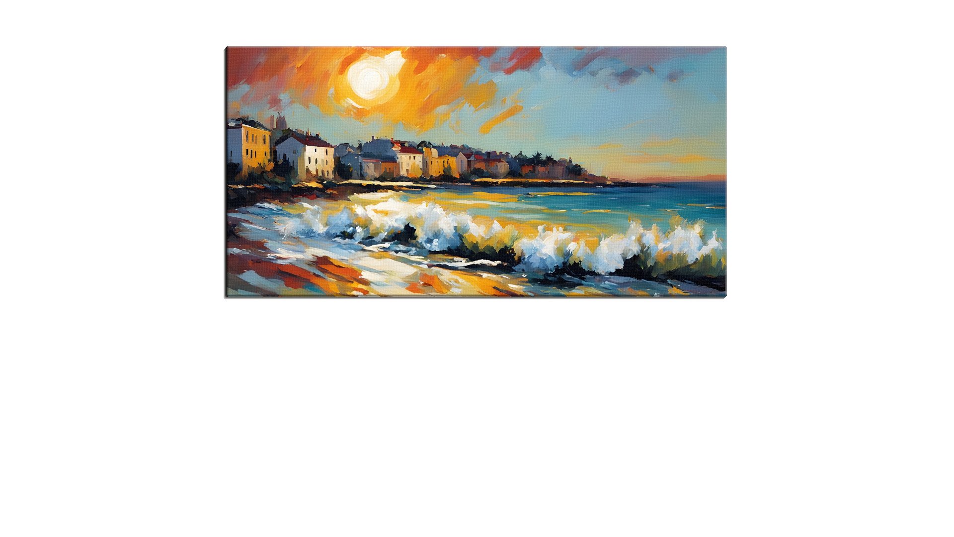 Painting of a Coastal Town by the Beach