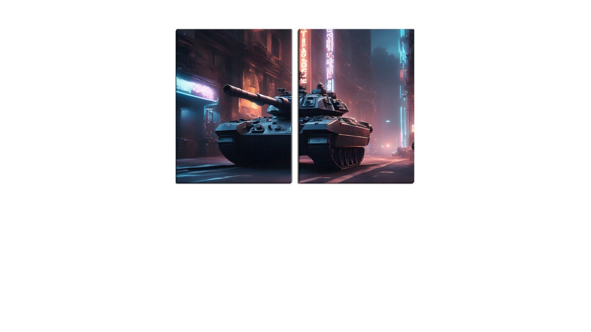 Menacing Tank in a Neon Street