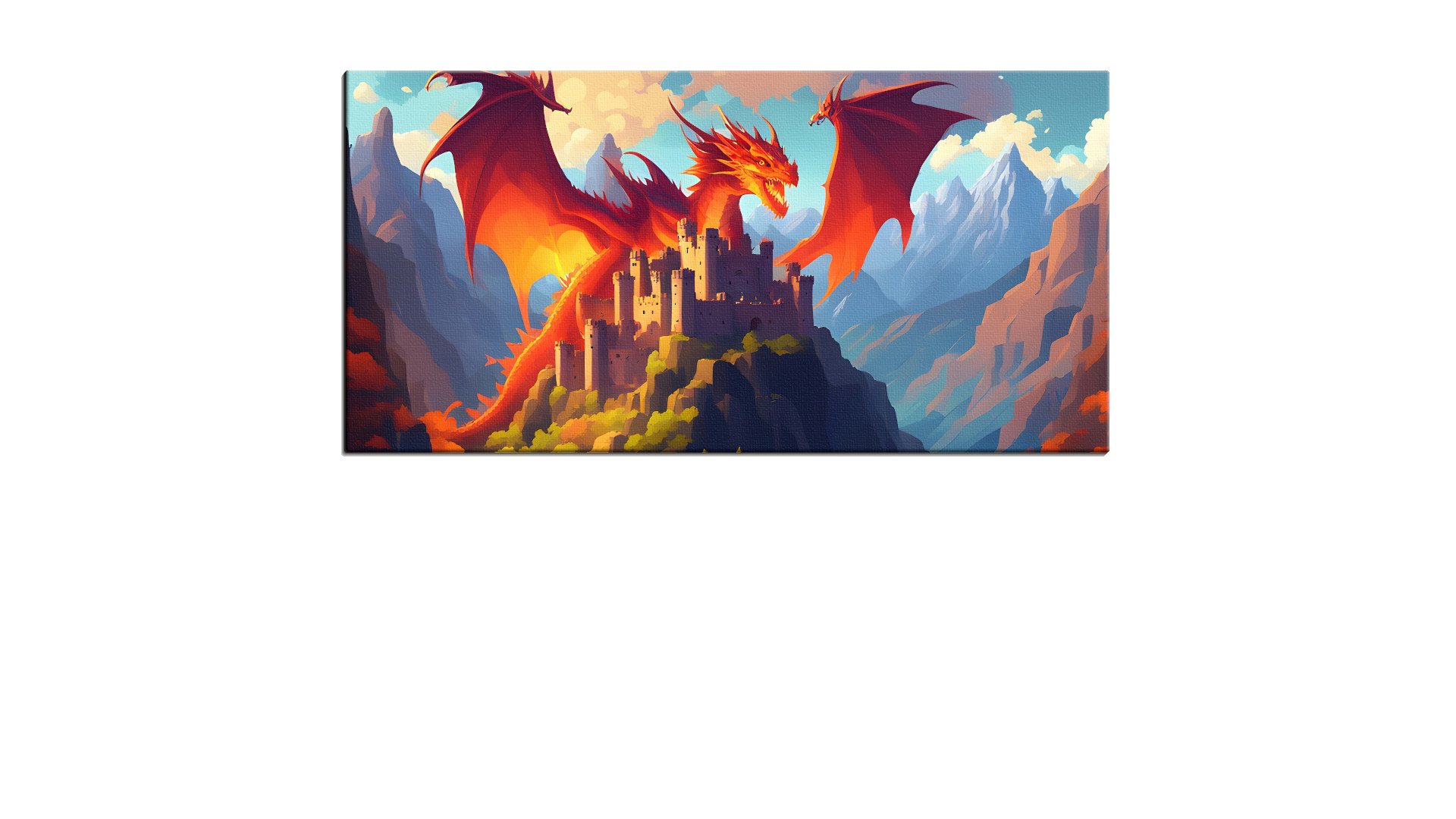 Red Pixel Dragon Looming over a Castle