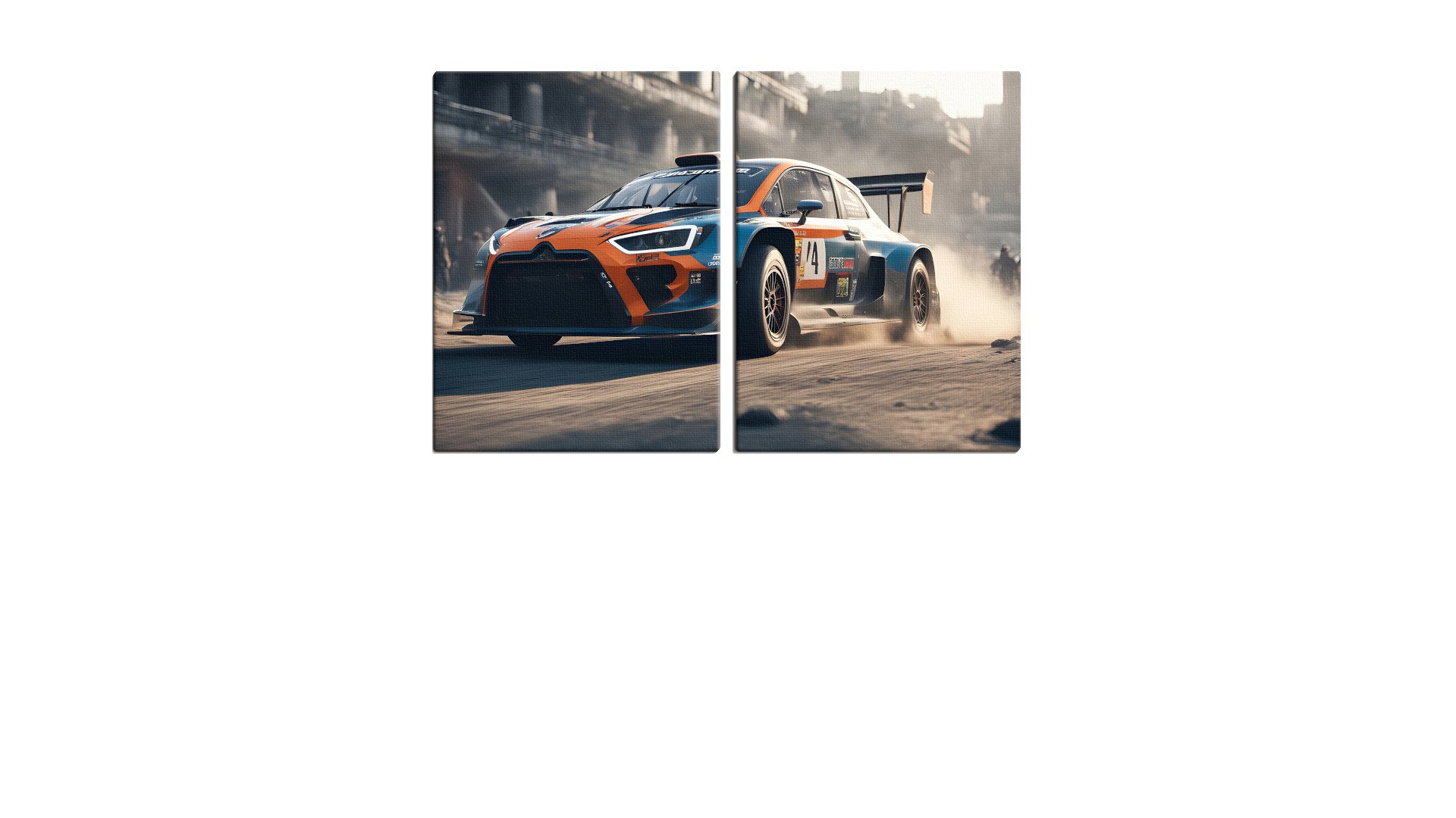 Blue and Orange Rally Car in the Dust