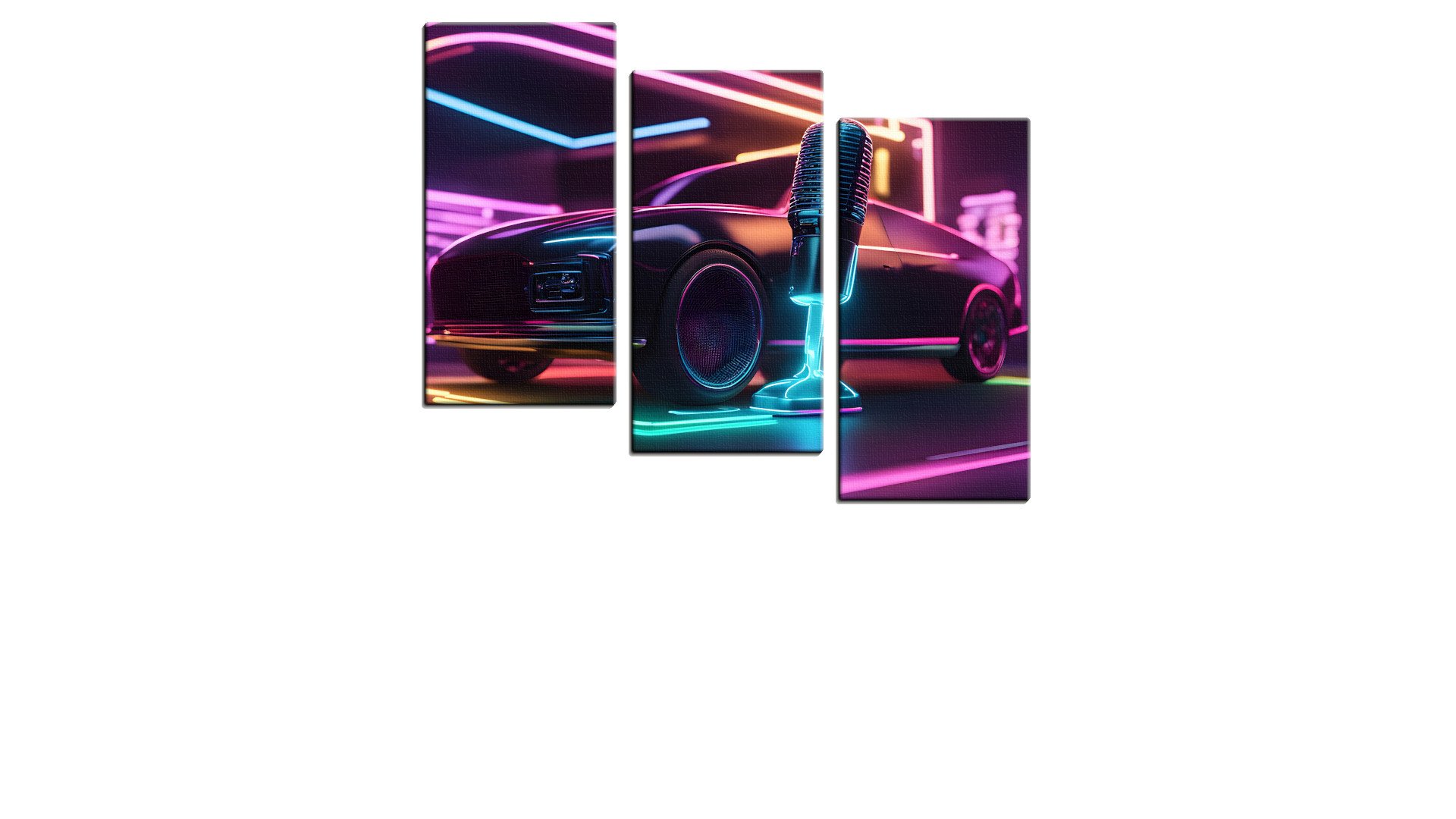 Neon Car and Mic on Stage