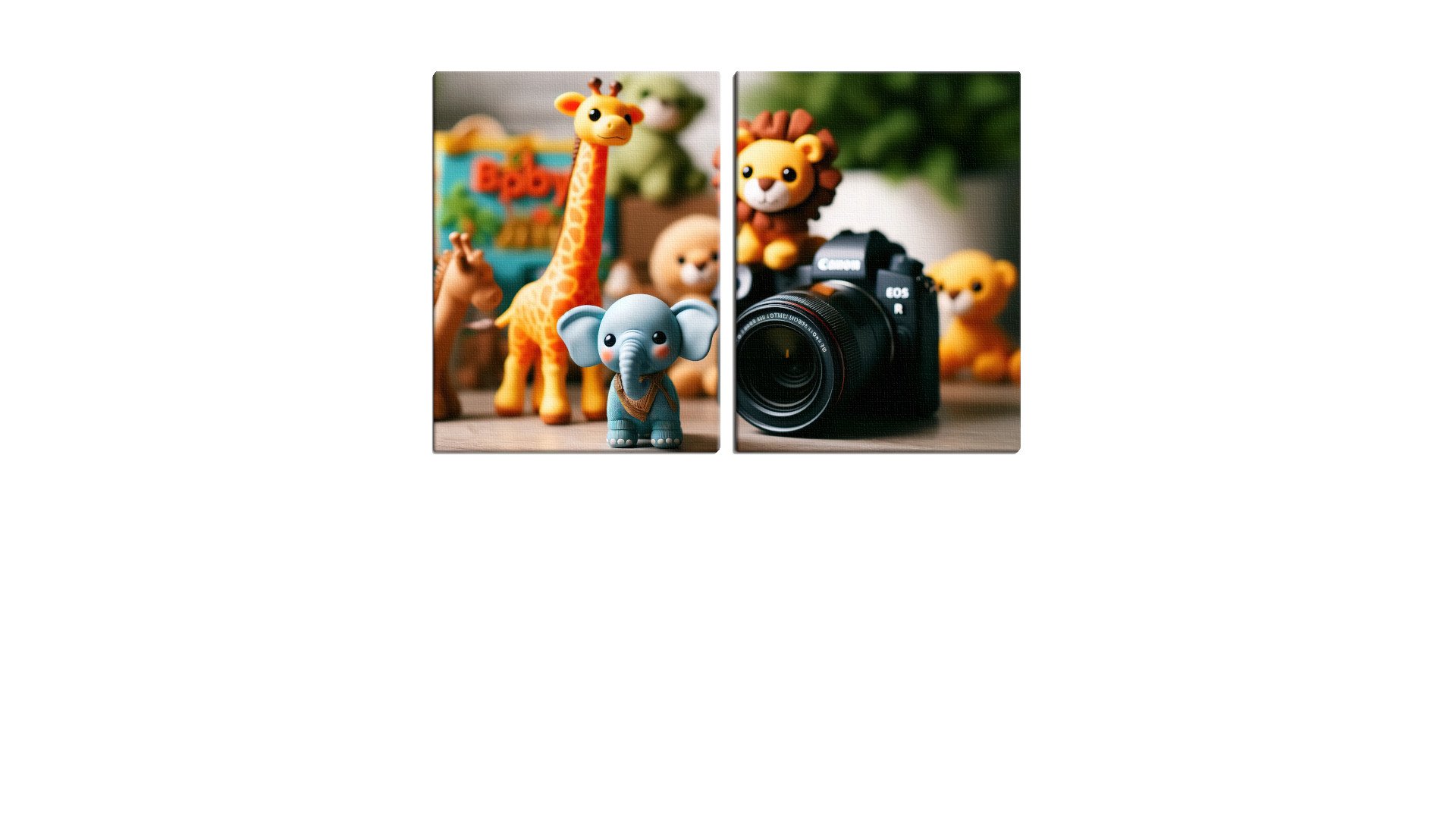 Group of Toy Animals and a Camera