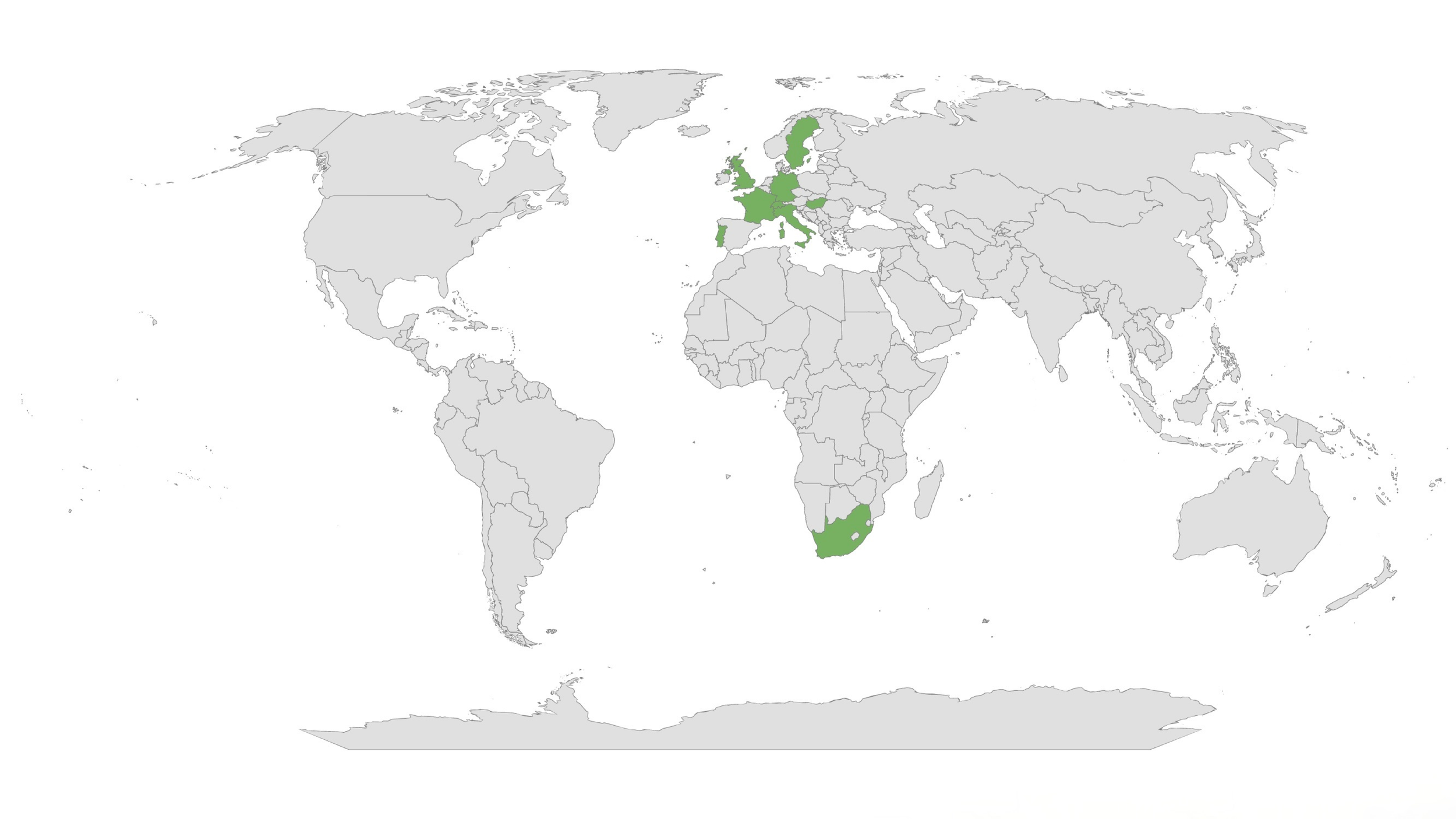 Mappa mondiale con paesi evidenziati in verde dell'edizione 2024.