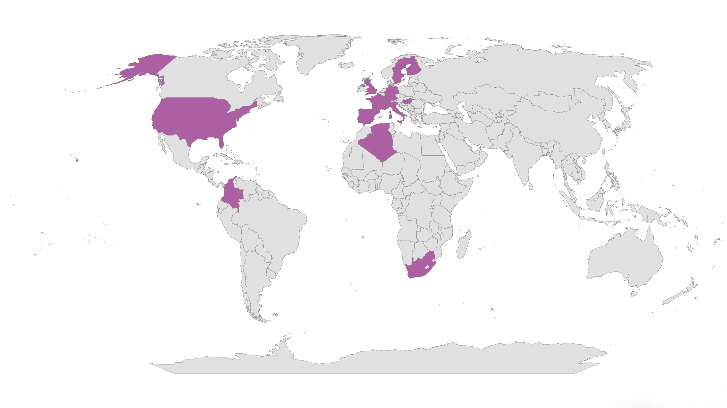 Mappa mondiale con paesi evidenziati in verde dell'edizione 2025.
