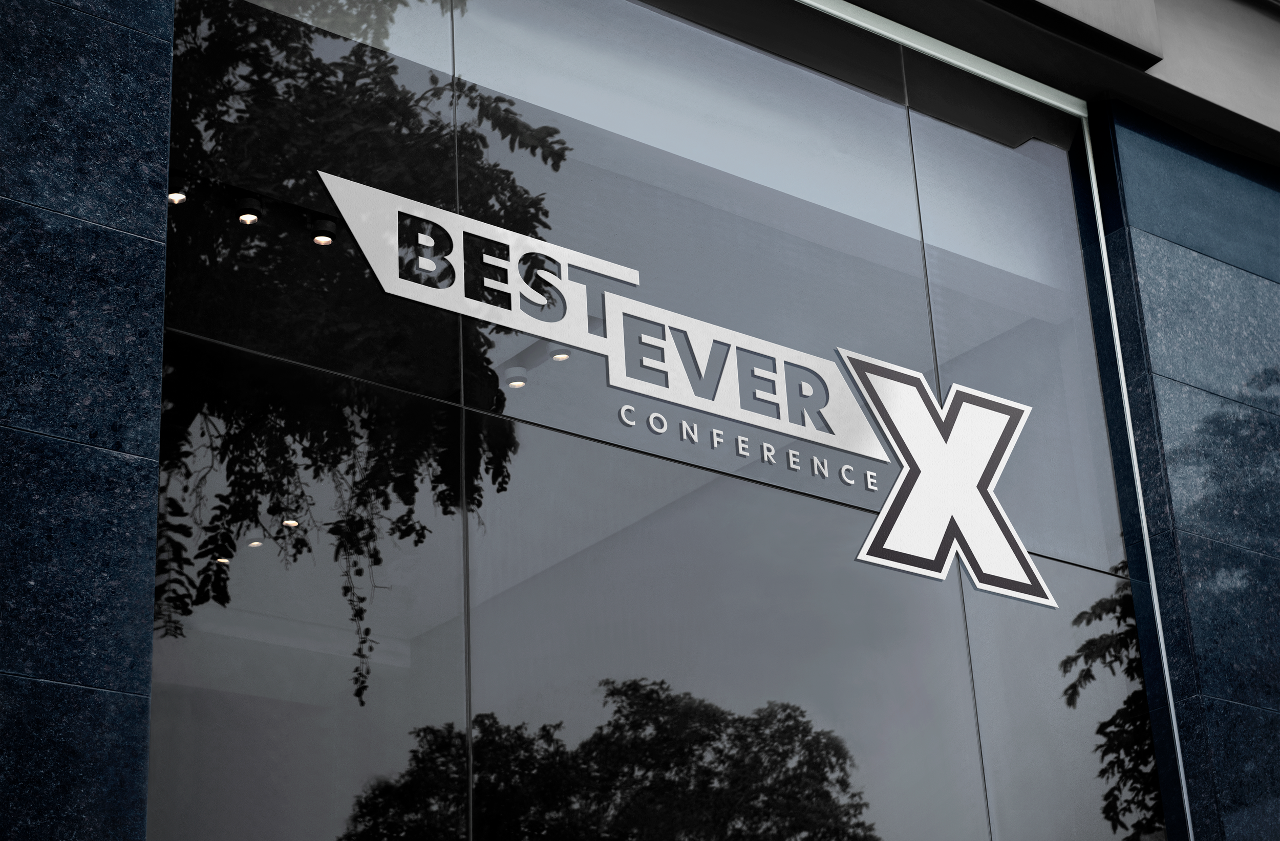 This one's my favorite from the set. The logo in a repeating pattern applied to a window treatment — the mark earns its geometry when it's given room to tile.