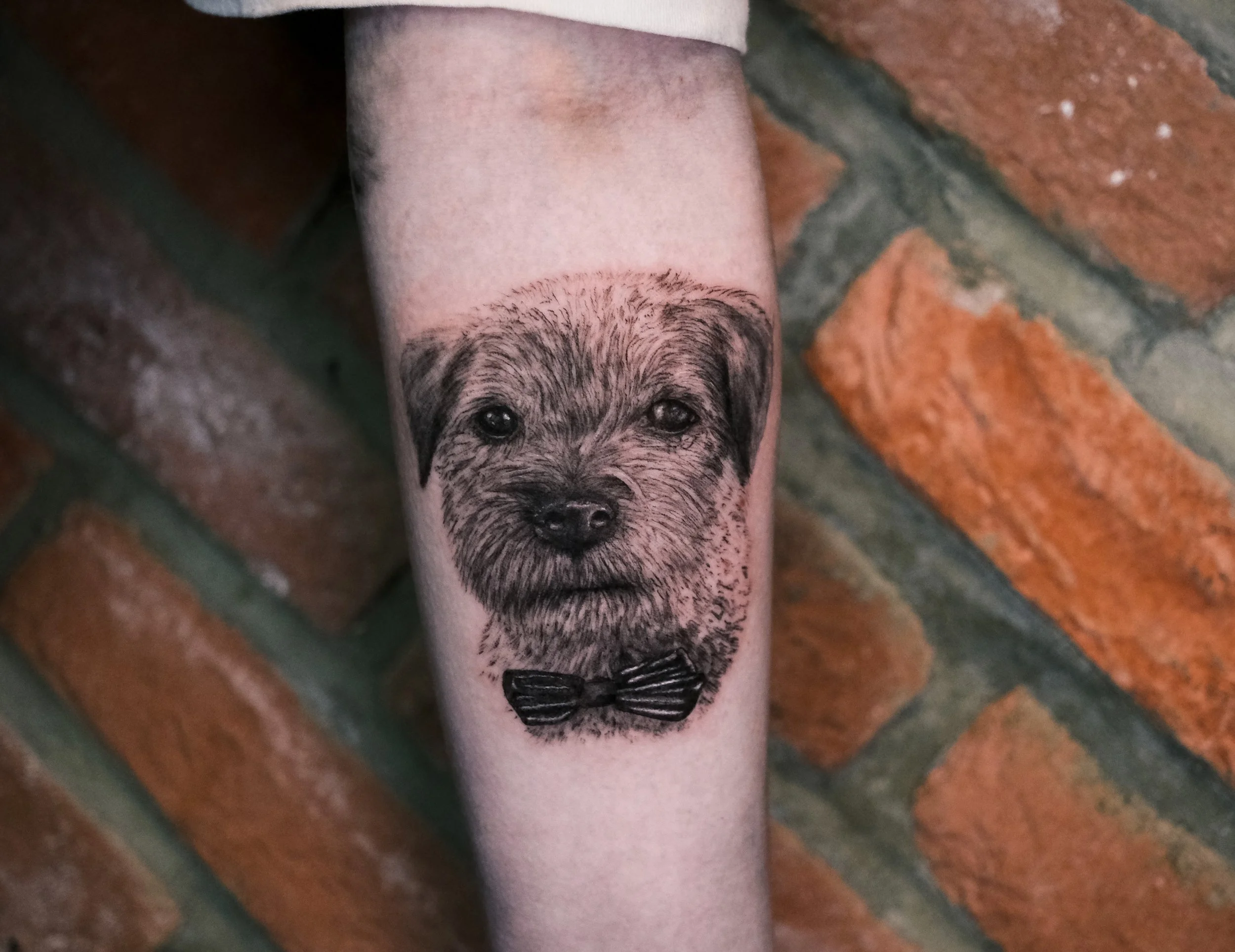 Tattoo of a squirrel riding a unicycle and juggling acorns on person's thigh.