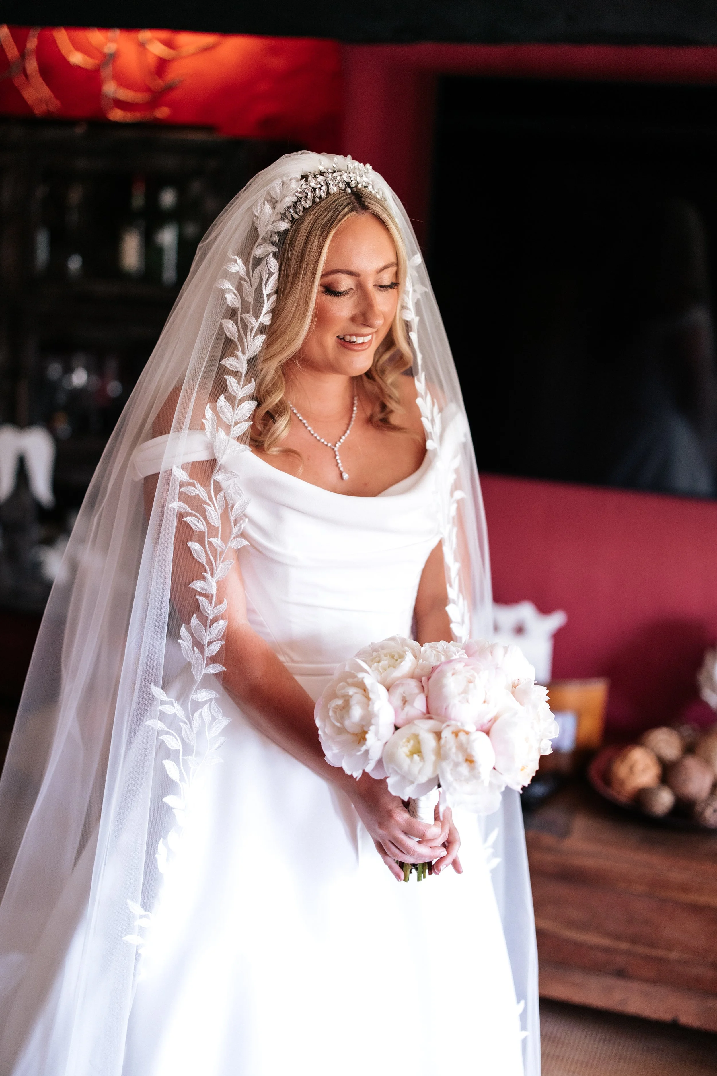 Beautiful bride with peonies