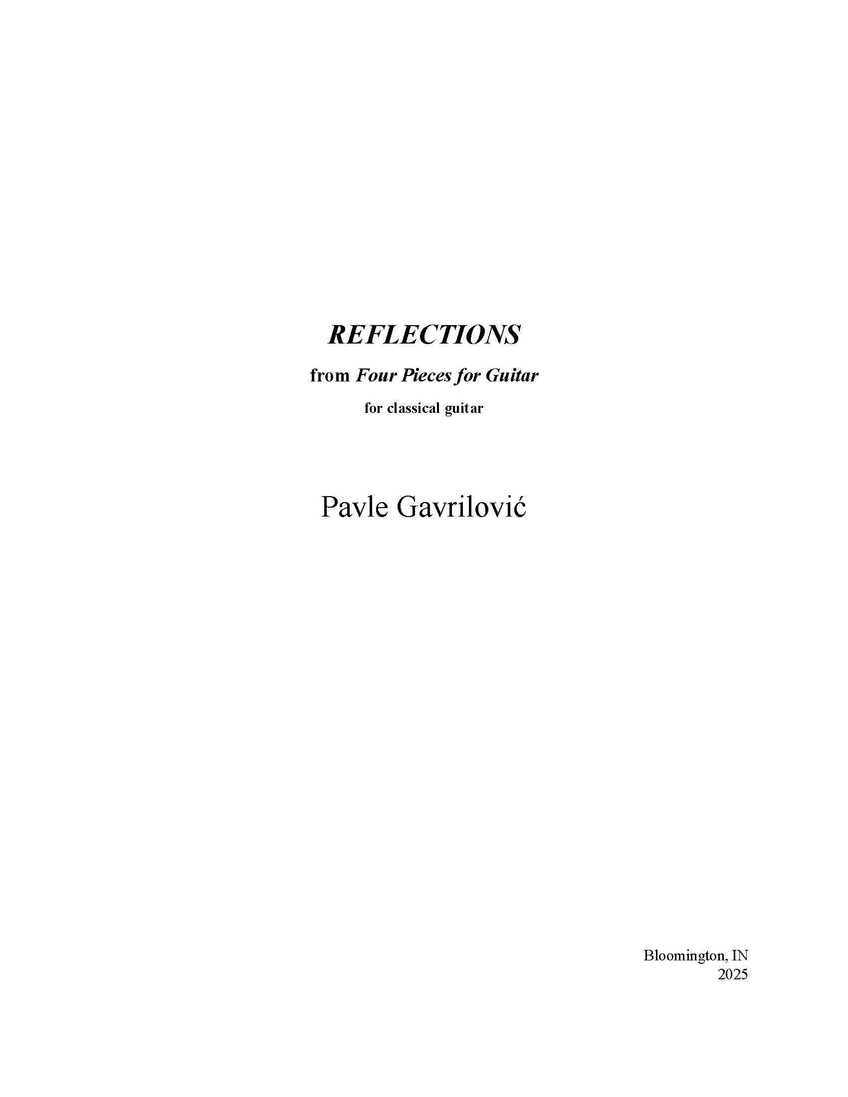 Reflections, for classical guitar