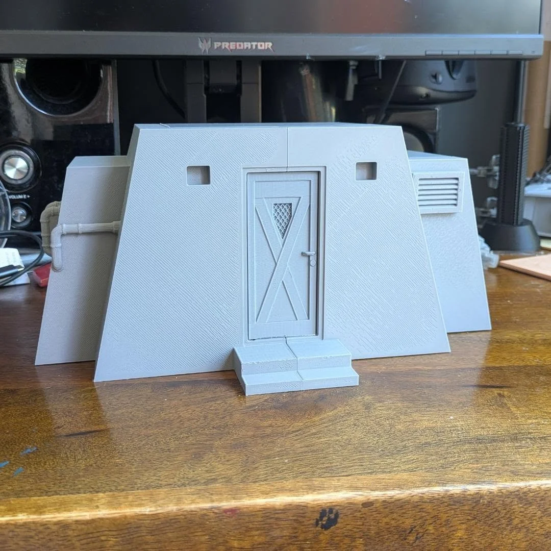 3.75" scale Jurassic Park Utility shed prototype. 

This was the prototype to test sizing (about 10% too small)

Since this, we've made a few changes to the interior, including swapping the Computers over to the right hand side, with the left si