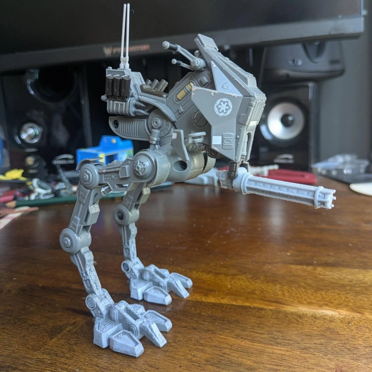 AT-RT weapons conversion kits. 

Shout-out to sph13nxcustoms for the idea, great shout to create Clone Wars era conversions for this kit. 

Here are the regular single-barrel blaster and Z-6 variants of the AT-RT front cannon. Both feature increased 