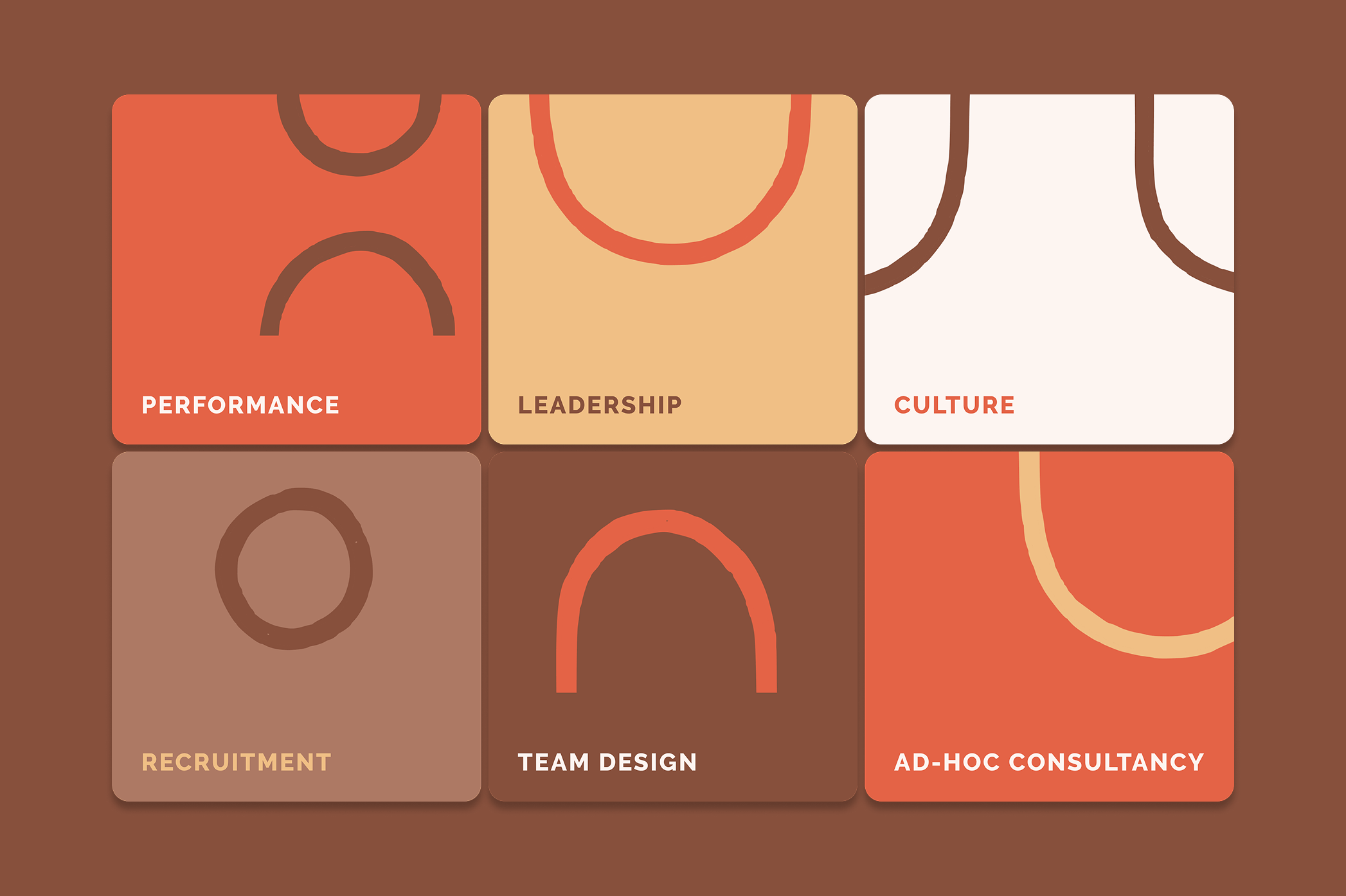 The Flow - Showcase of brand assets: service tiles. Design by Murmuri Design Studio