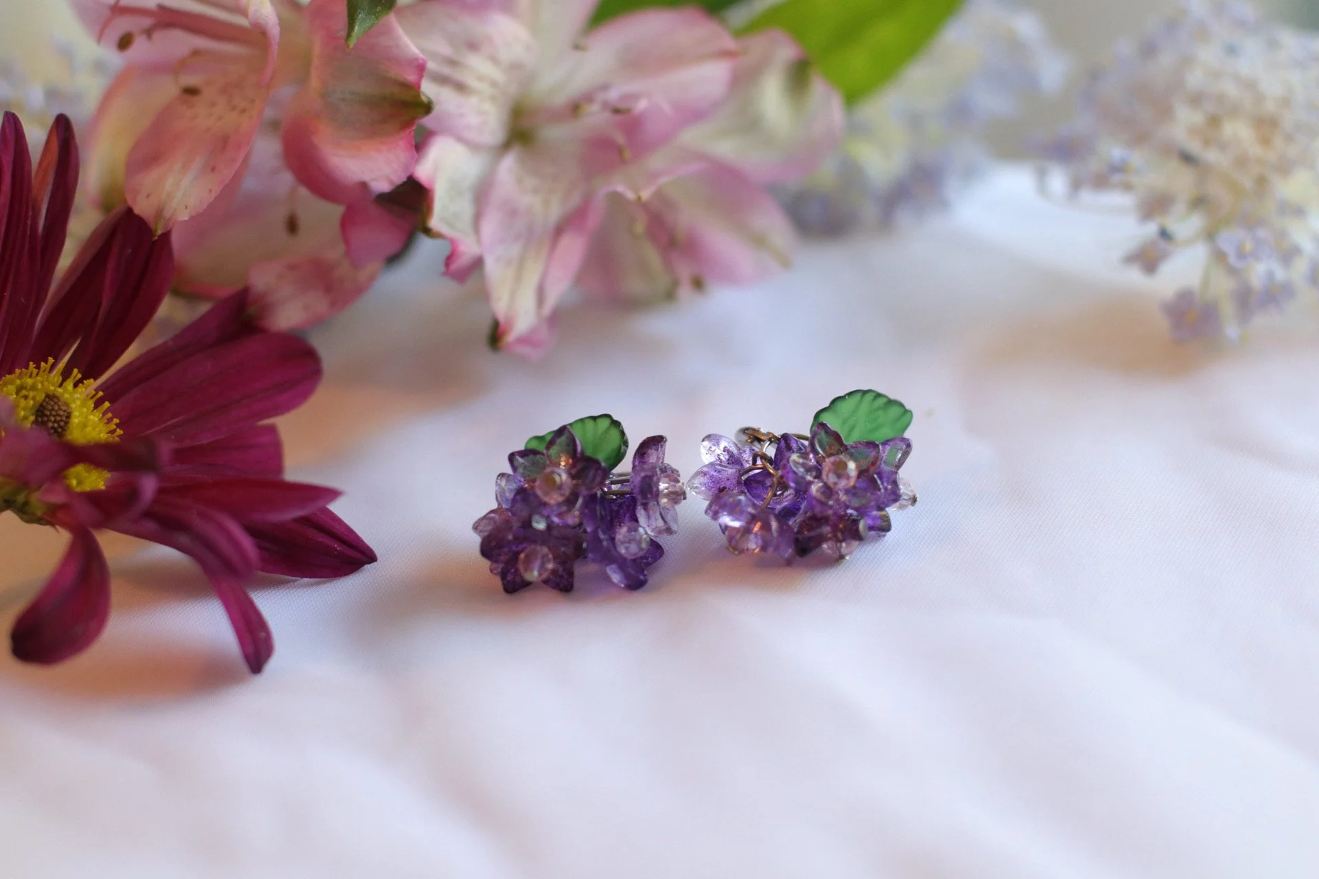 Purple Hydrangea Drop Earrings
