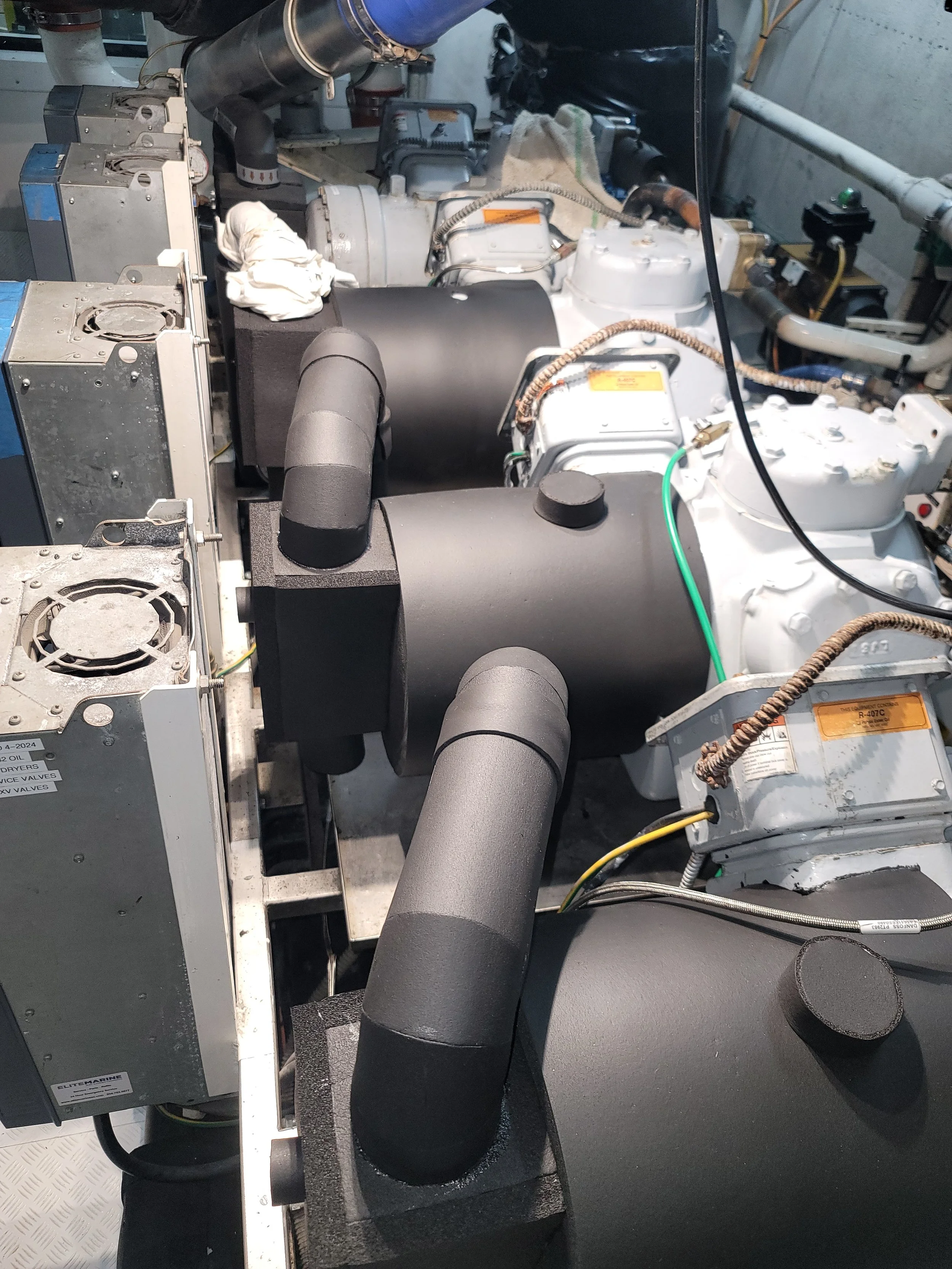 Thermal insulation on a yachts chilled water compressors