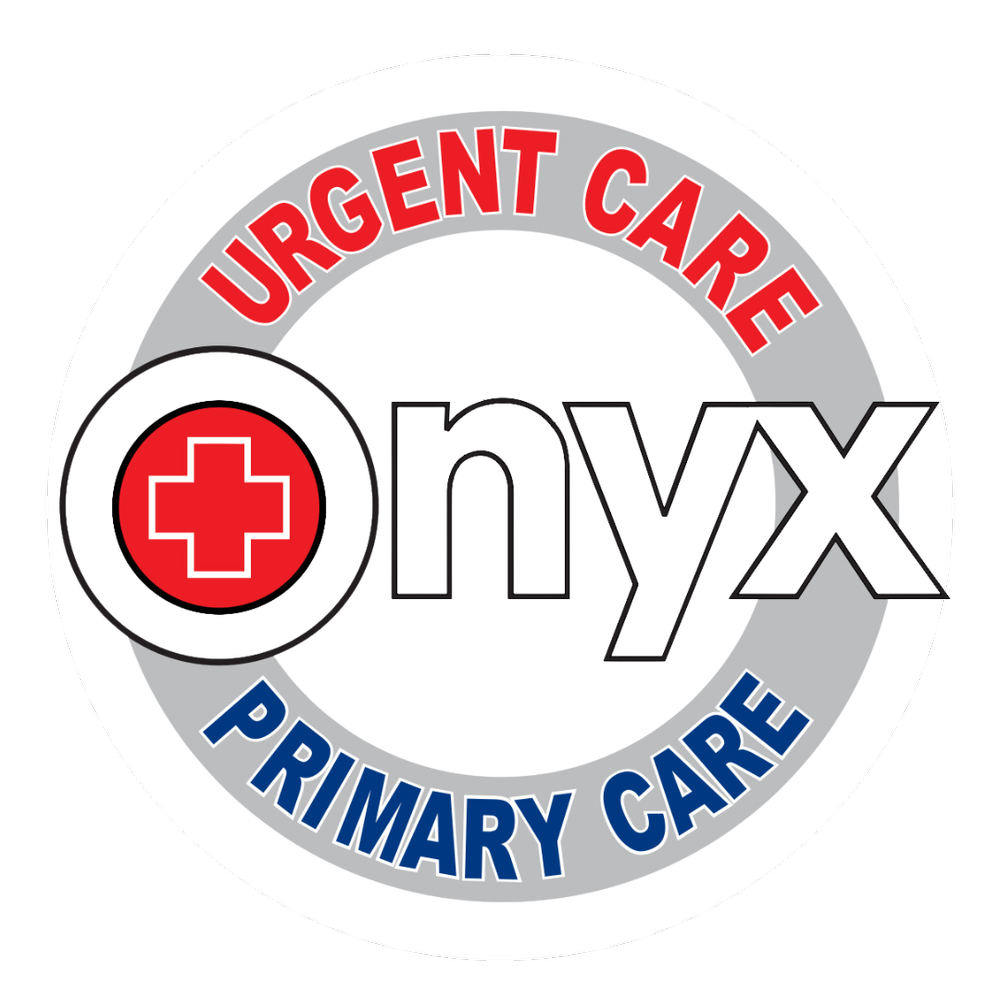 Emergency urgent care logo with red cross, Gray circle, and blue and red text, for primary care services.