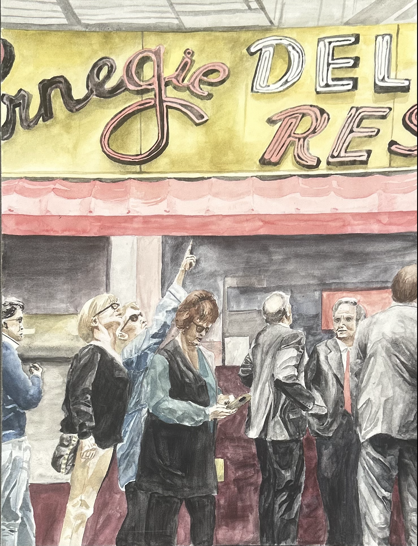 Carnegie Deli. 24 x 18 in. Watercolor on illustration board. 2024.